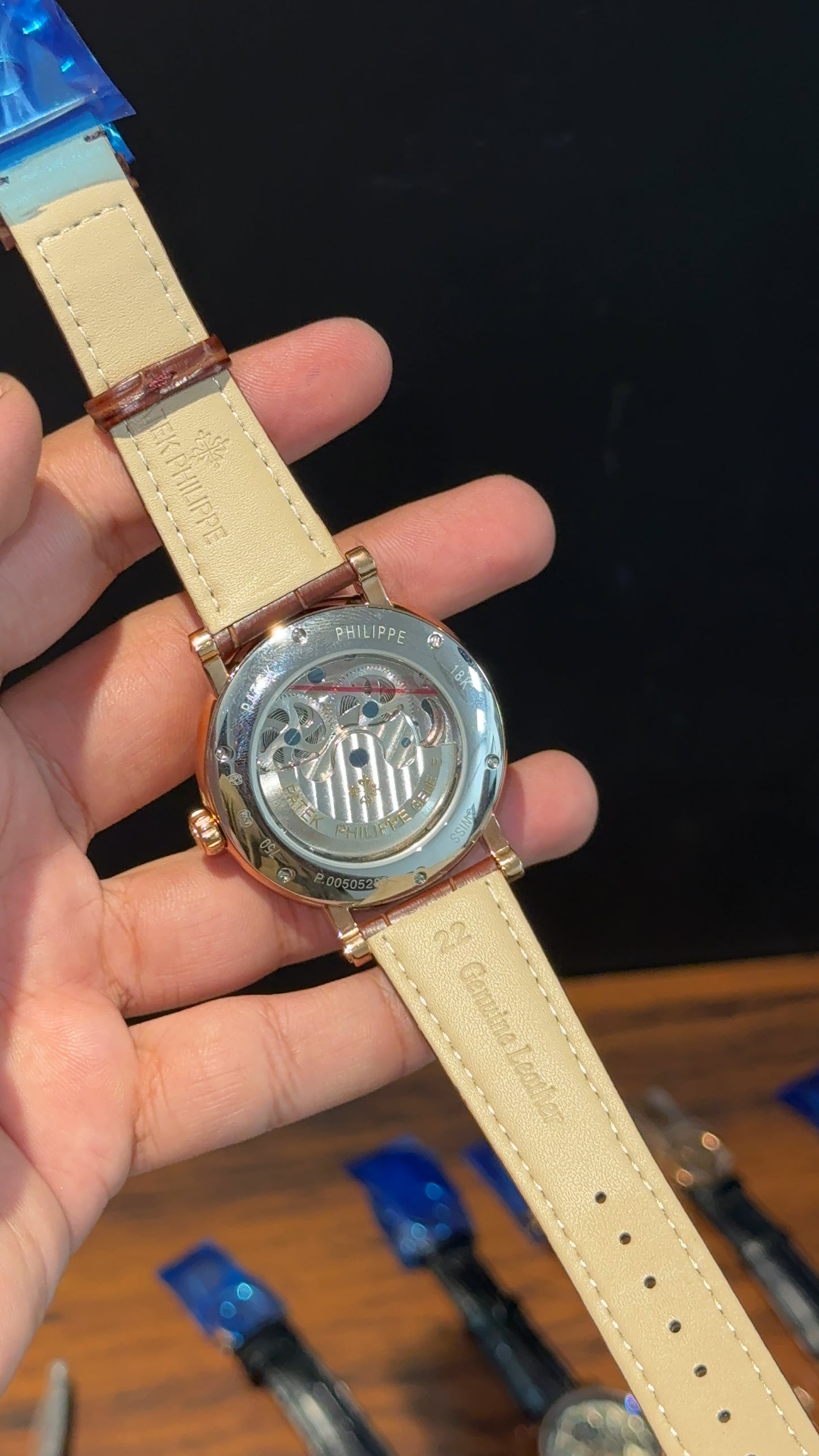 Patek Rose | Moonphase | Pendulum | Brown Leather Strap | Grey Machine | White Dial