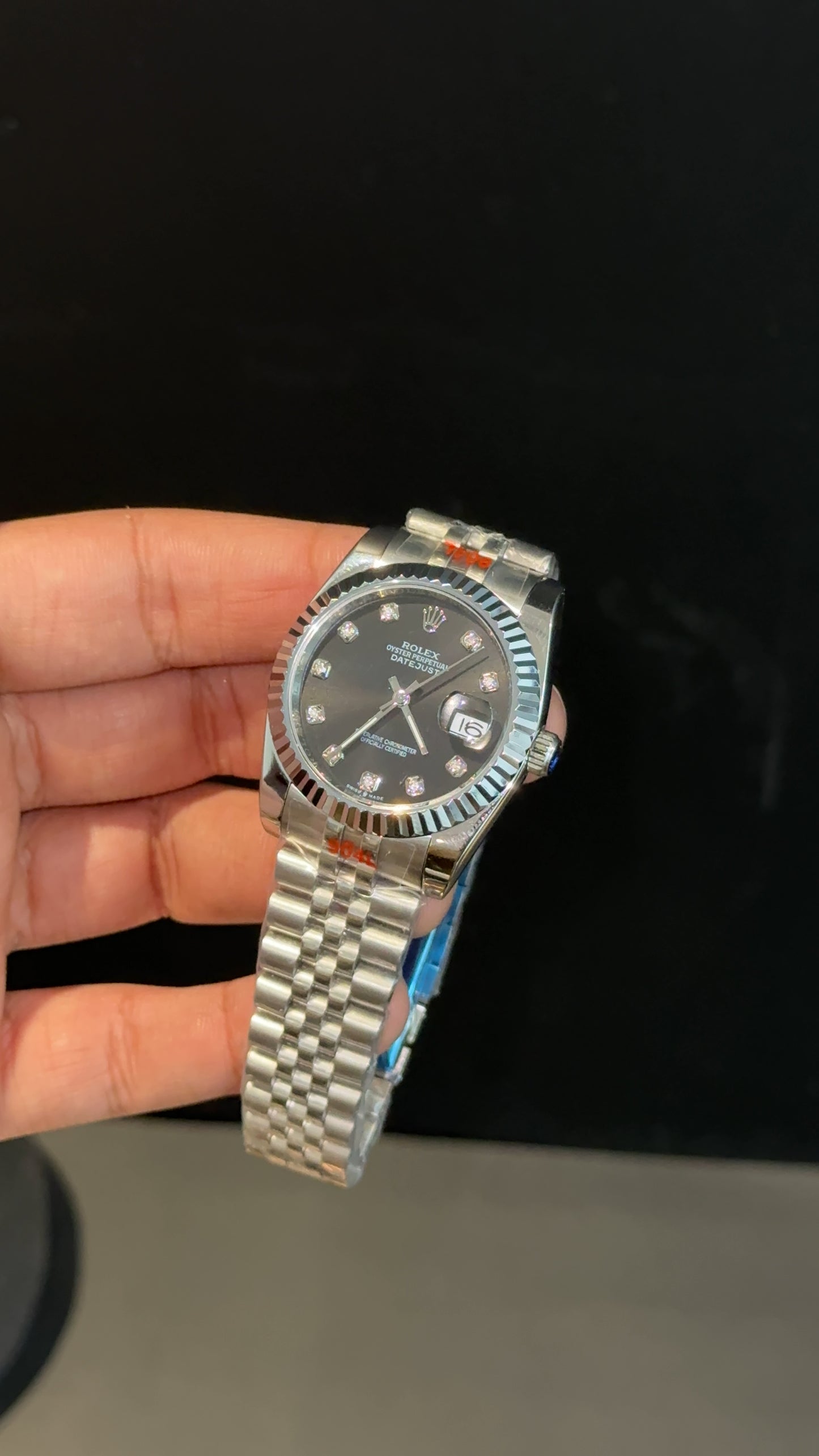 DateJust | 36mm | Silver Chain | Black Diamond Dial