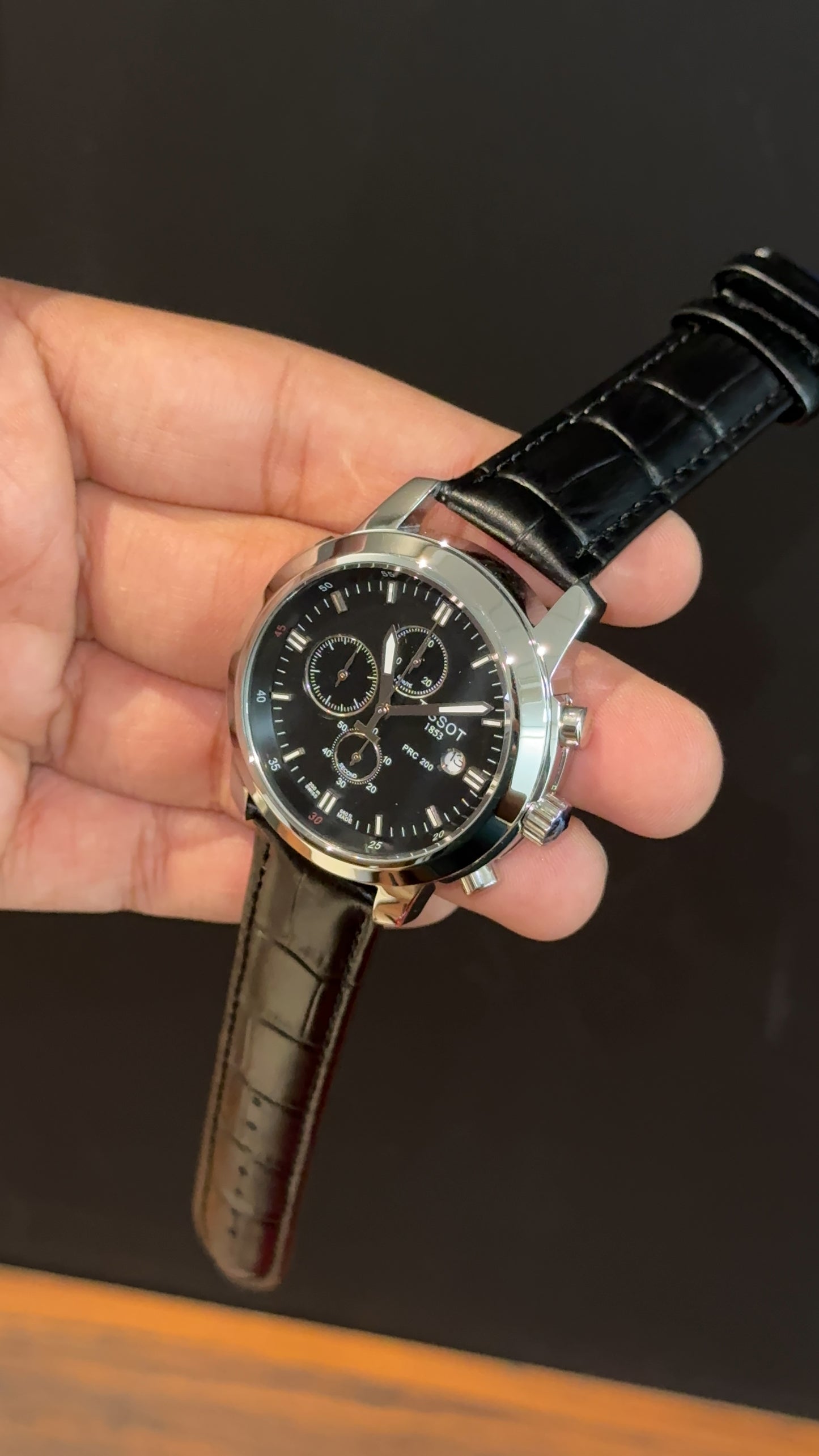 Tissot | Chrono | Black Leather Strap | Black Dial