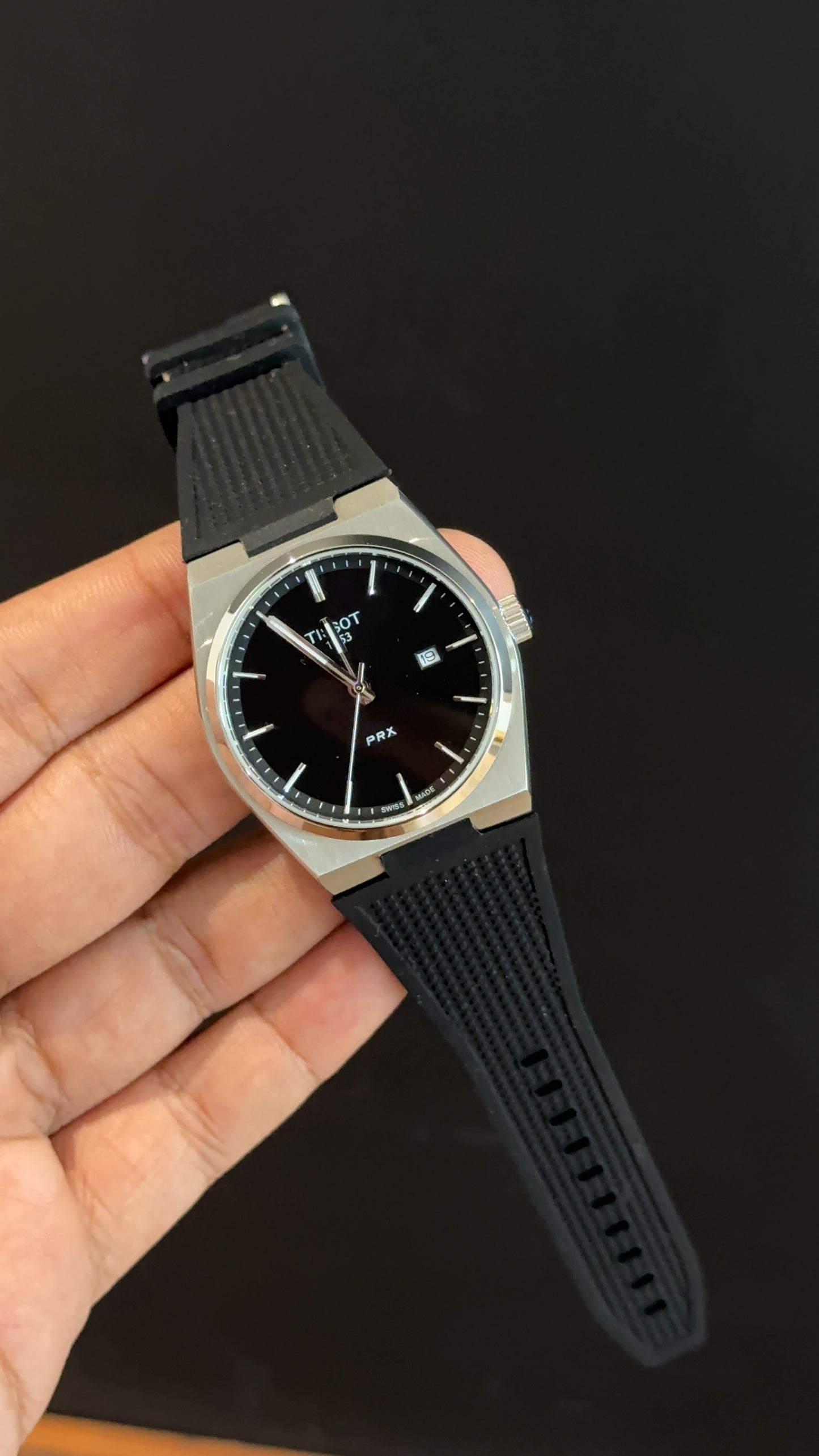 Tissot Prx | Silver Case | Black Silcone Strap | Black Dial