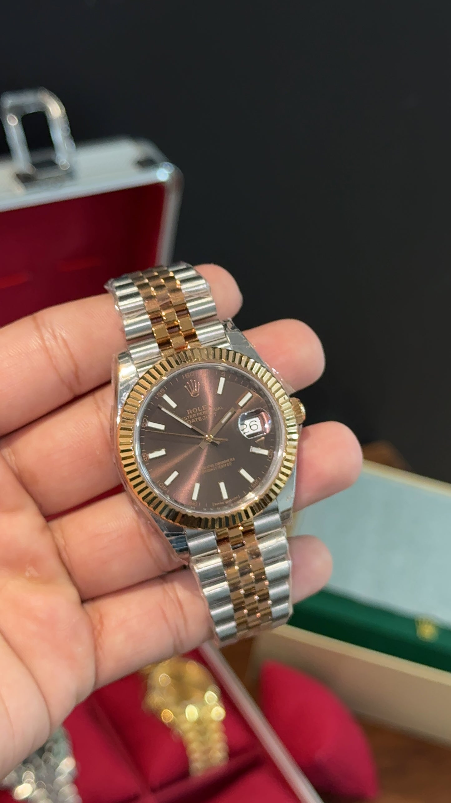 Premium Datejust | Rose Two Tone Chain  | Choco Dial