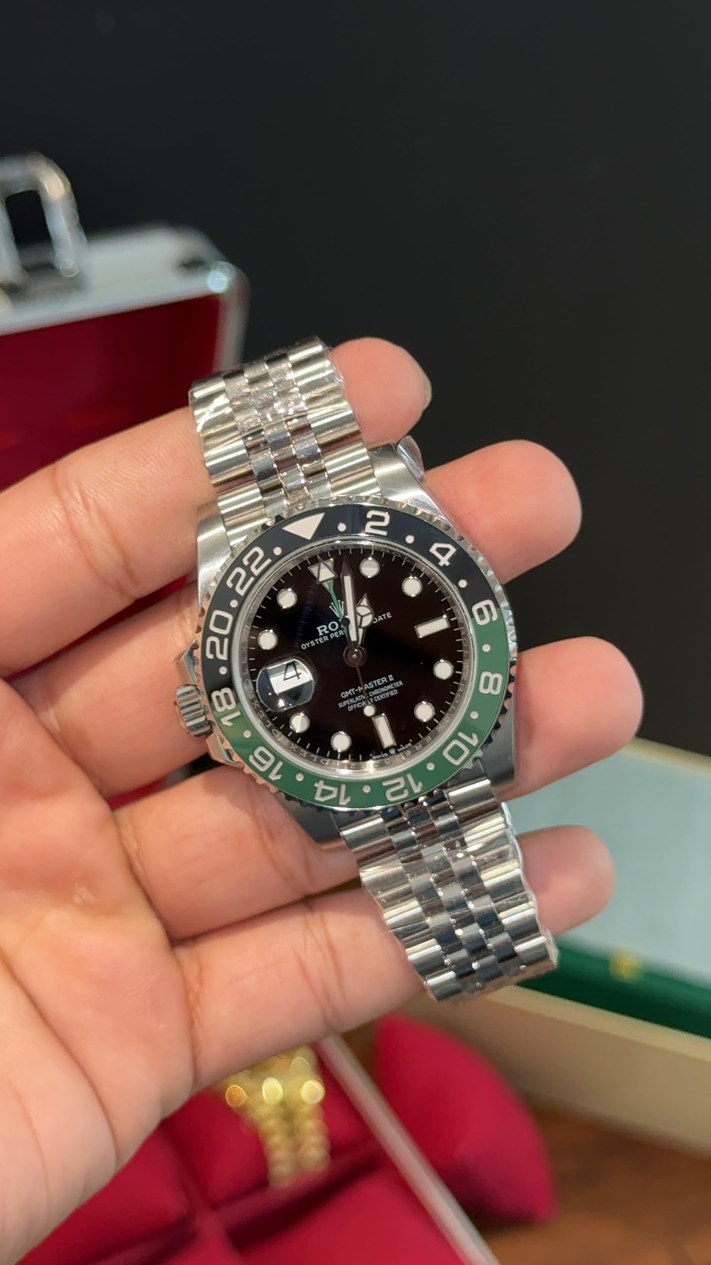Premium GMT Sprite | Silver Chain | Black Dial