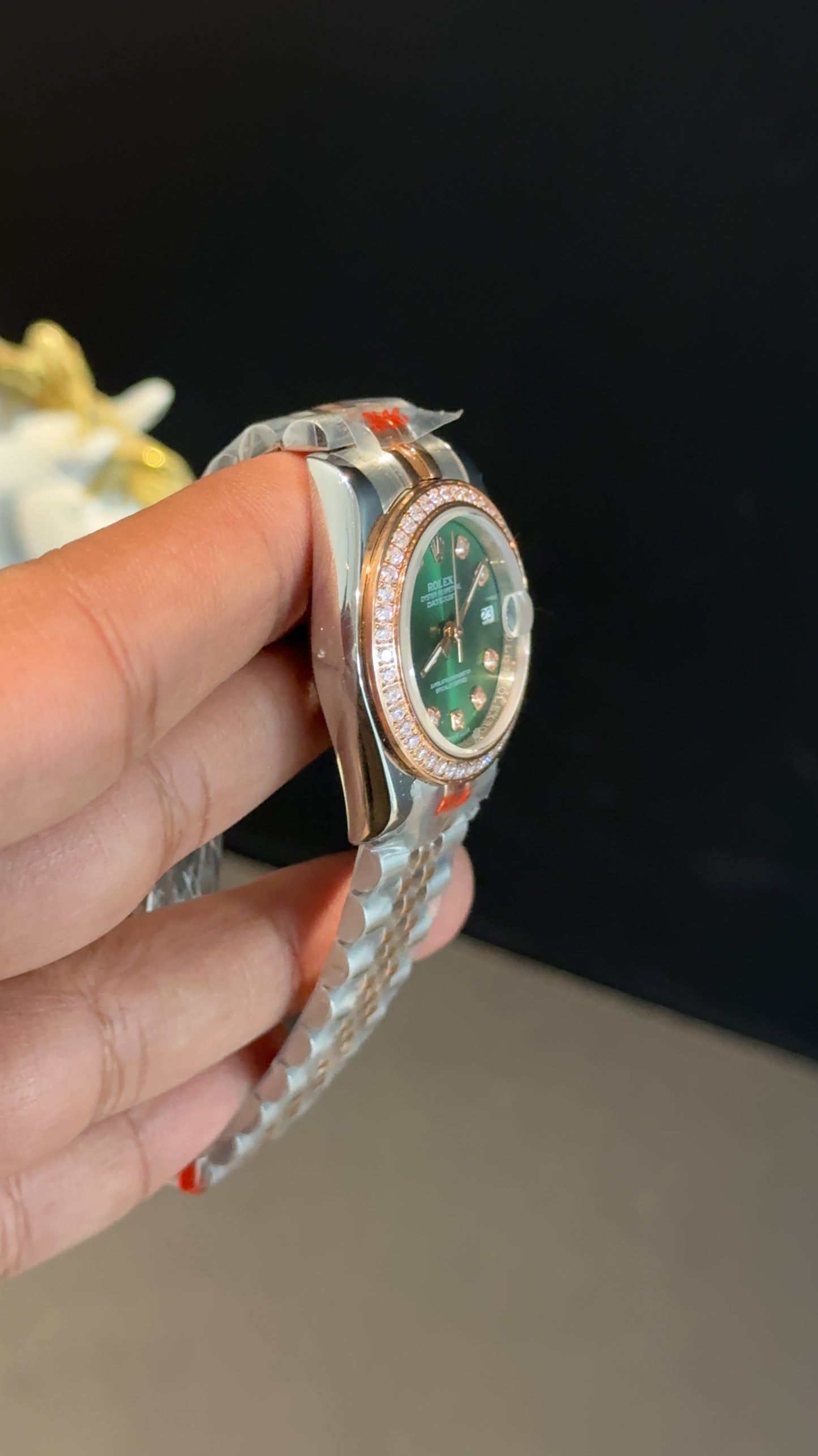 Datejust 27mm | Rose Two Tone Jubilee | Diamond Case | Diamond Green Dial