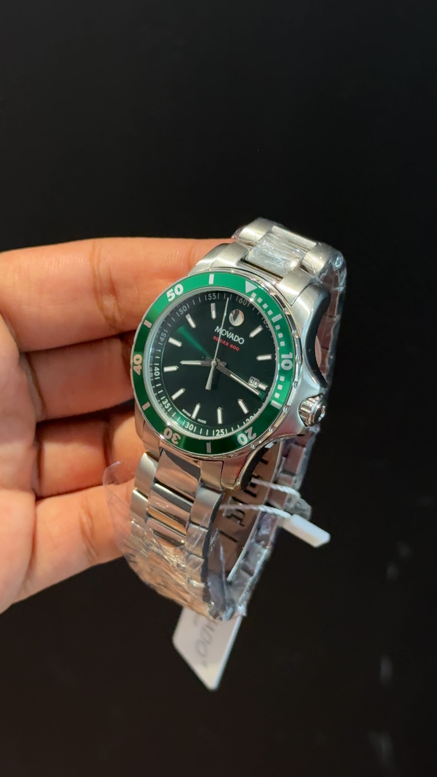 Movado | Silver Chain | Green Plain Dial