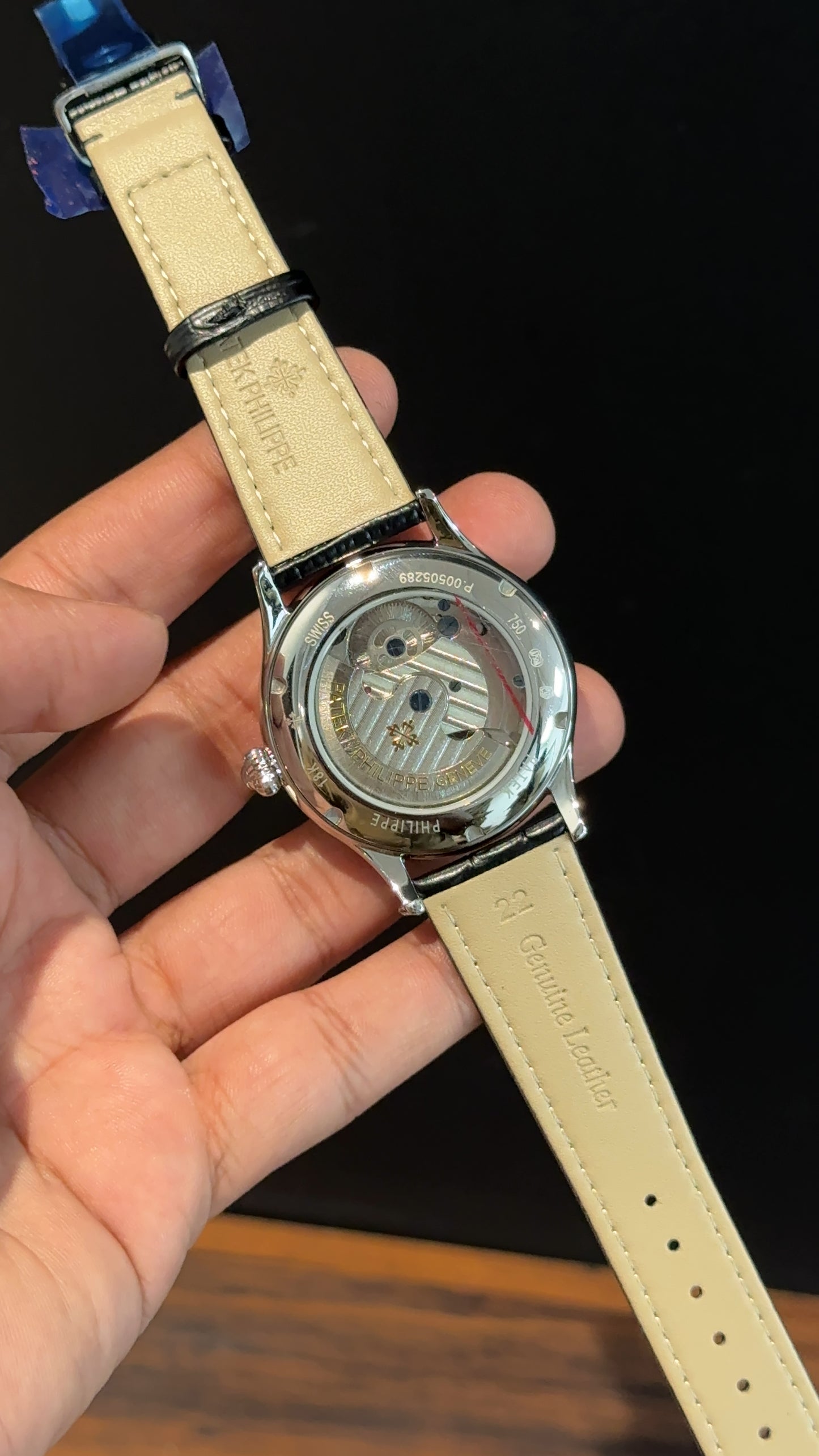Pp Auto | Gold Pendulum | Black leather strap | Black Dial