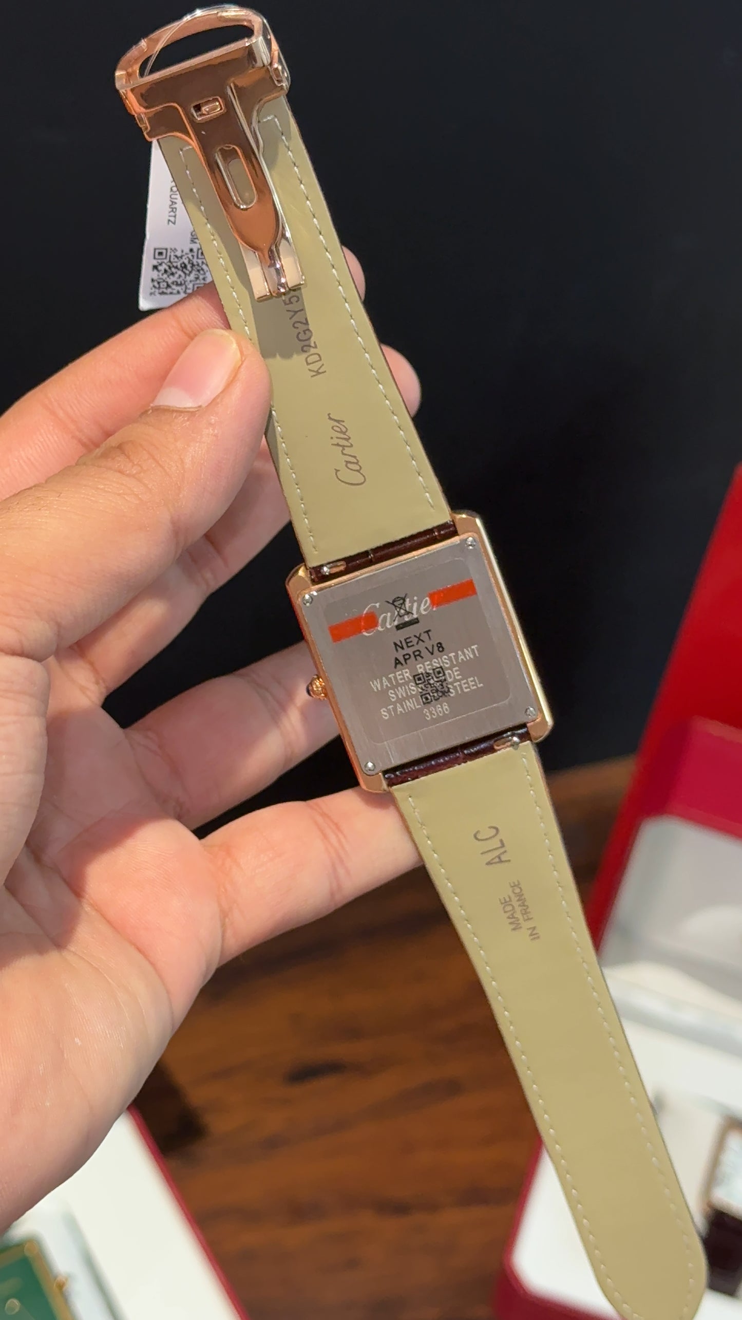 Cartier Tank | Rose | Dark Brown Leather Strap | White Dial