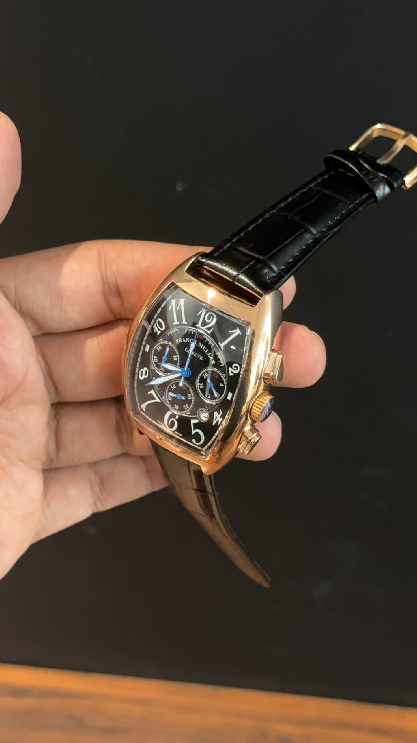 Franck muller Rose | Black Leather Strap | Blue Chrono | Black Dial