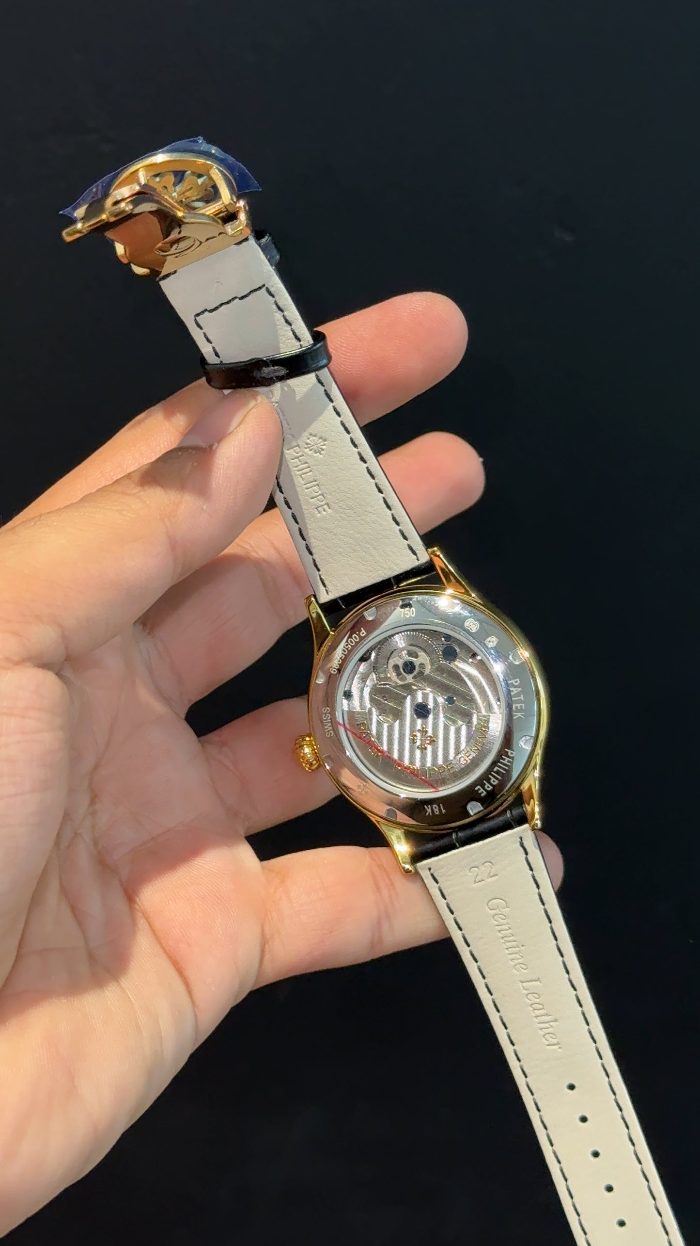 Patek Auto | Gold | Black Leather Strap | Pendulum | Gradient Blue Dial