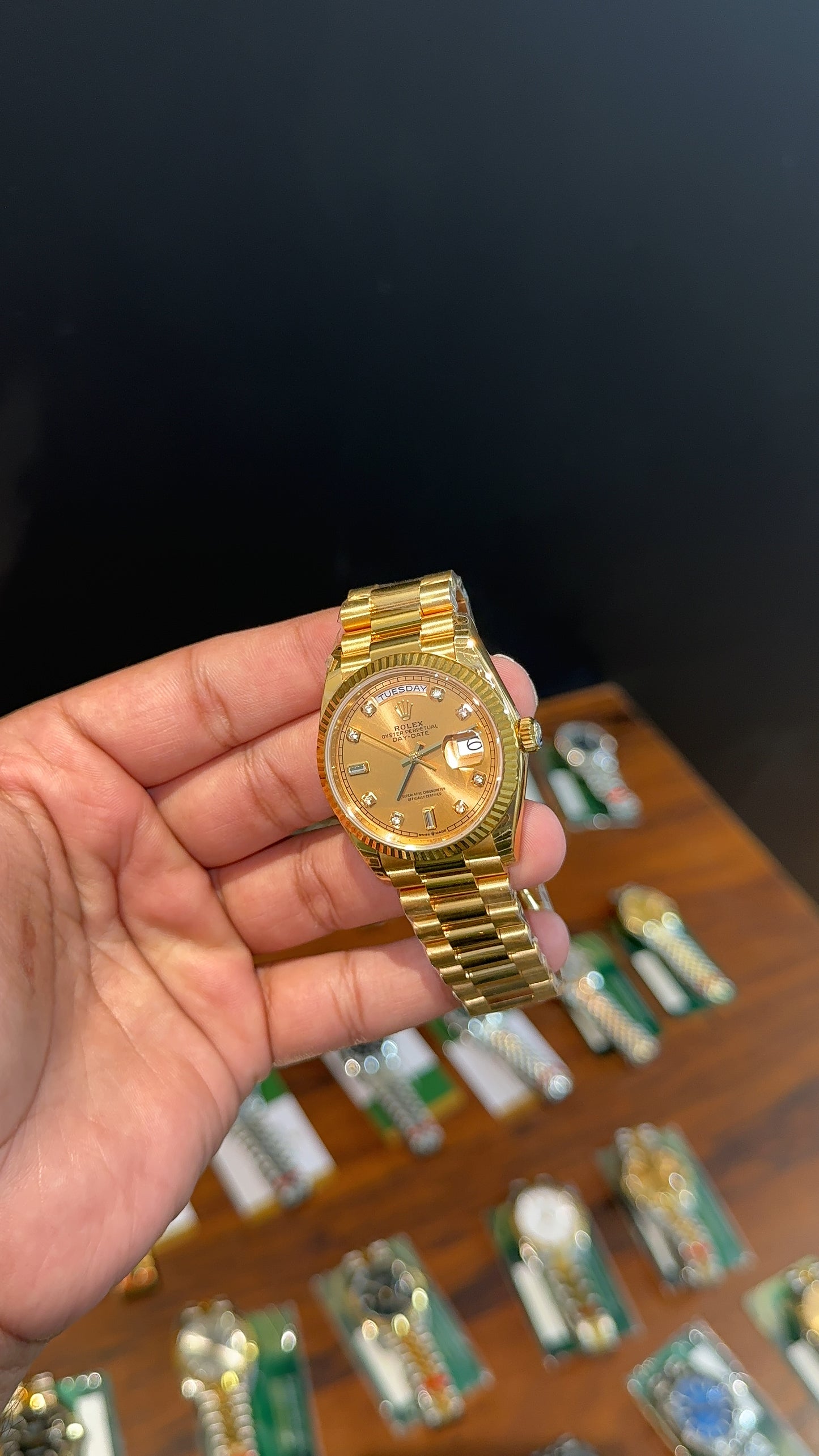 Premium Daydate | 36mm | Gold Chain | Gold Diamond Dial