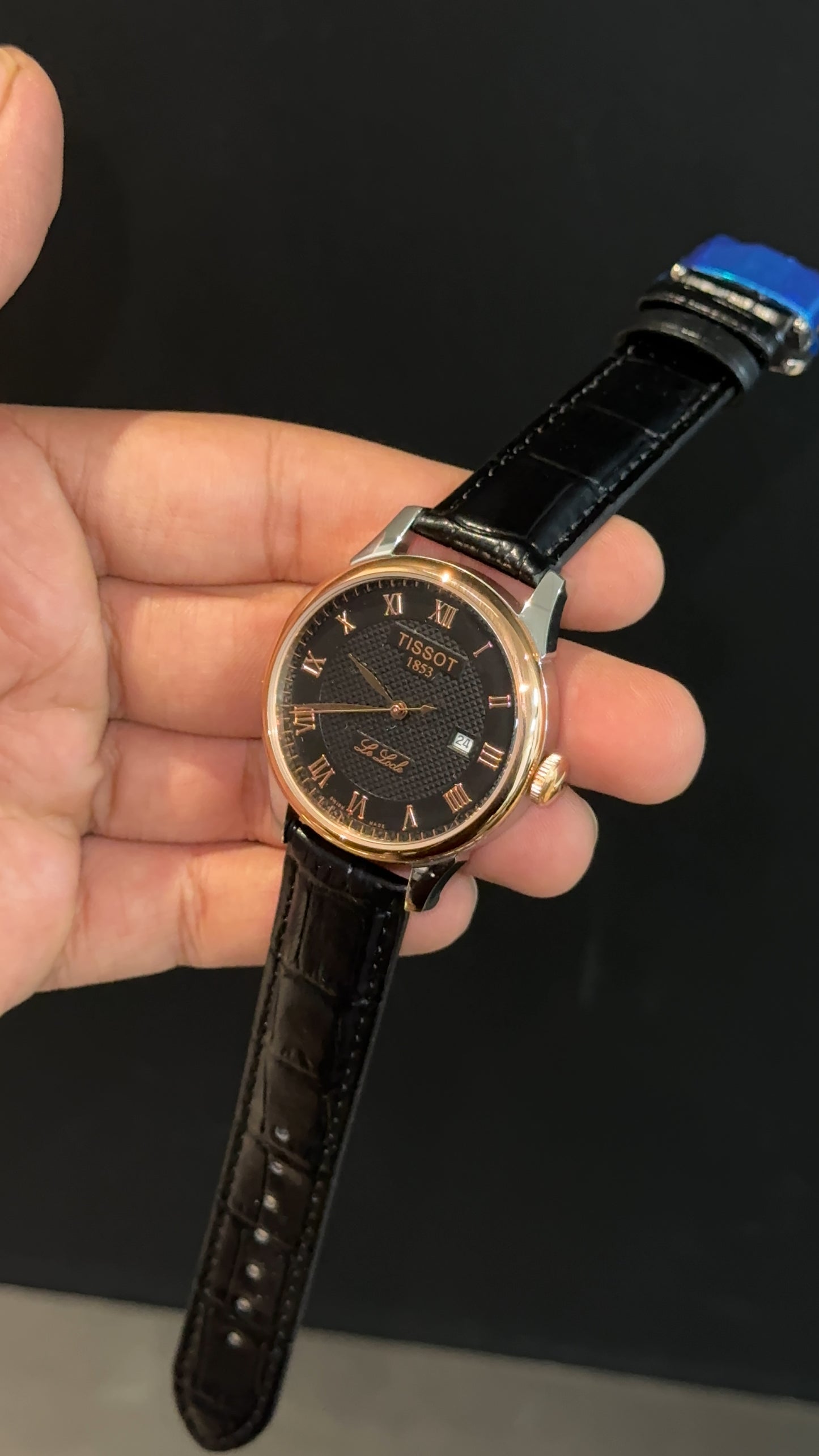 Tissot Rose | Black Leather Strap | Rose Digit Black Textured Dial