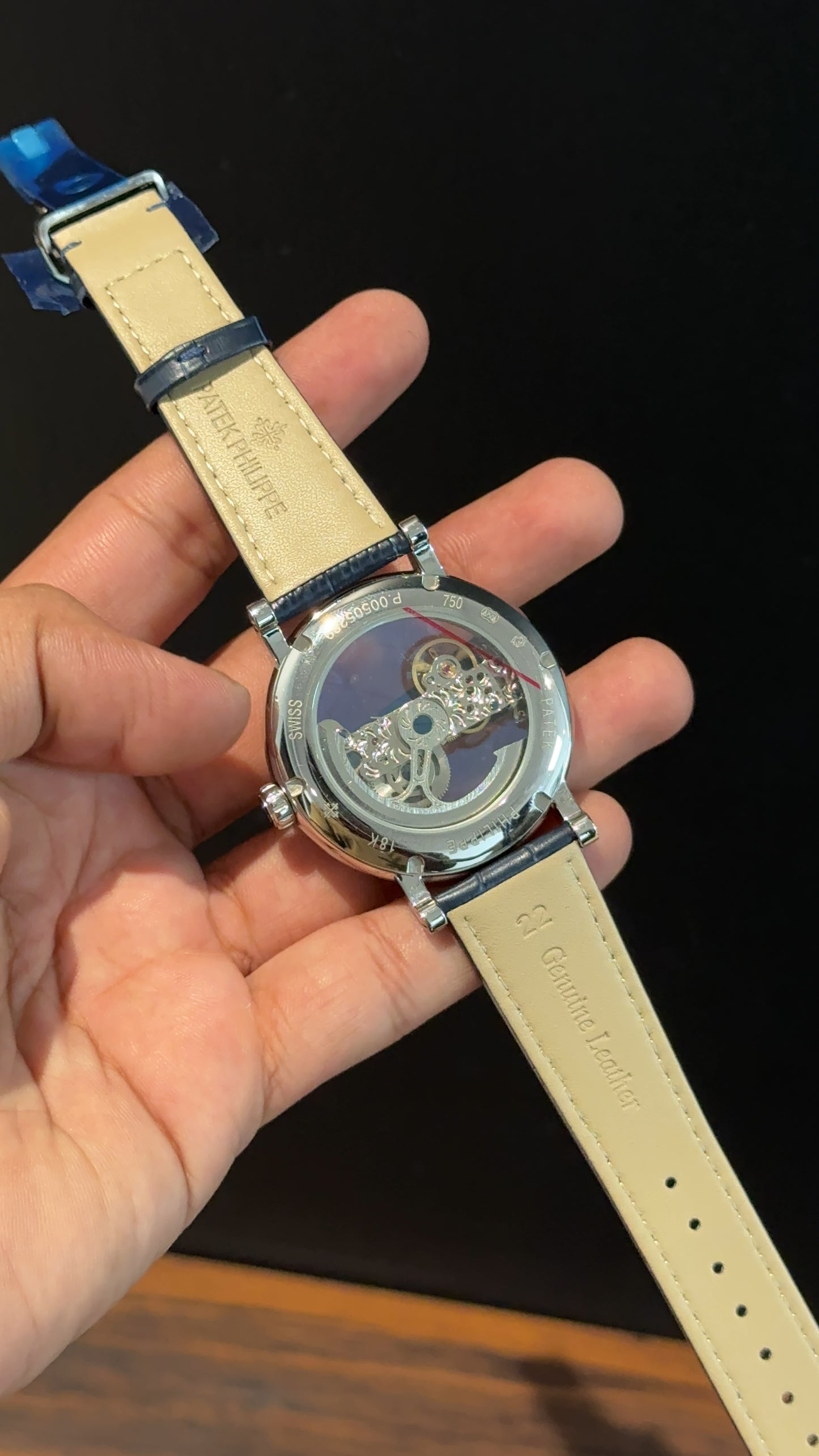 Pp Auto | Gold Skeleton Machine | Blue leather strap | Transparent Gold Dial