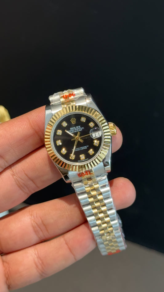 Datejust 27mm | Gold Two Tone | Black Diamond Dial