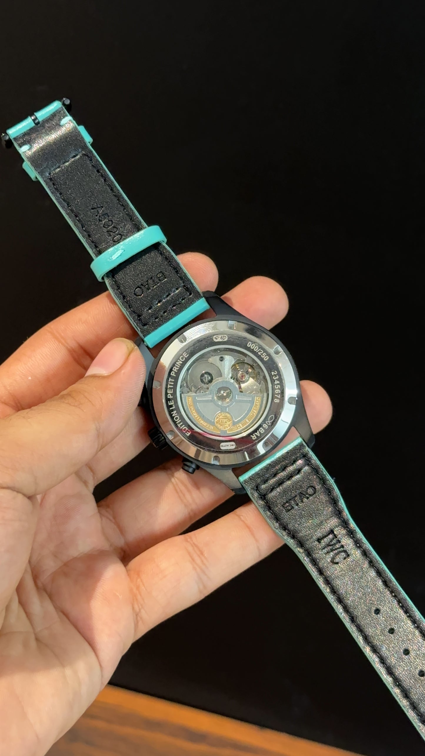 IWC | Tiffany Leather Strap | Black Case | Chrono | Tiffany Digits Needle | Black Dial