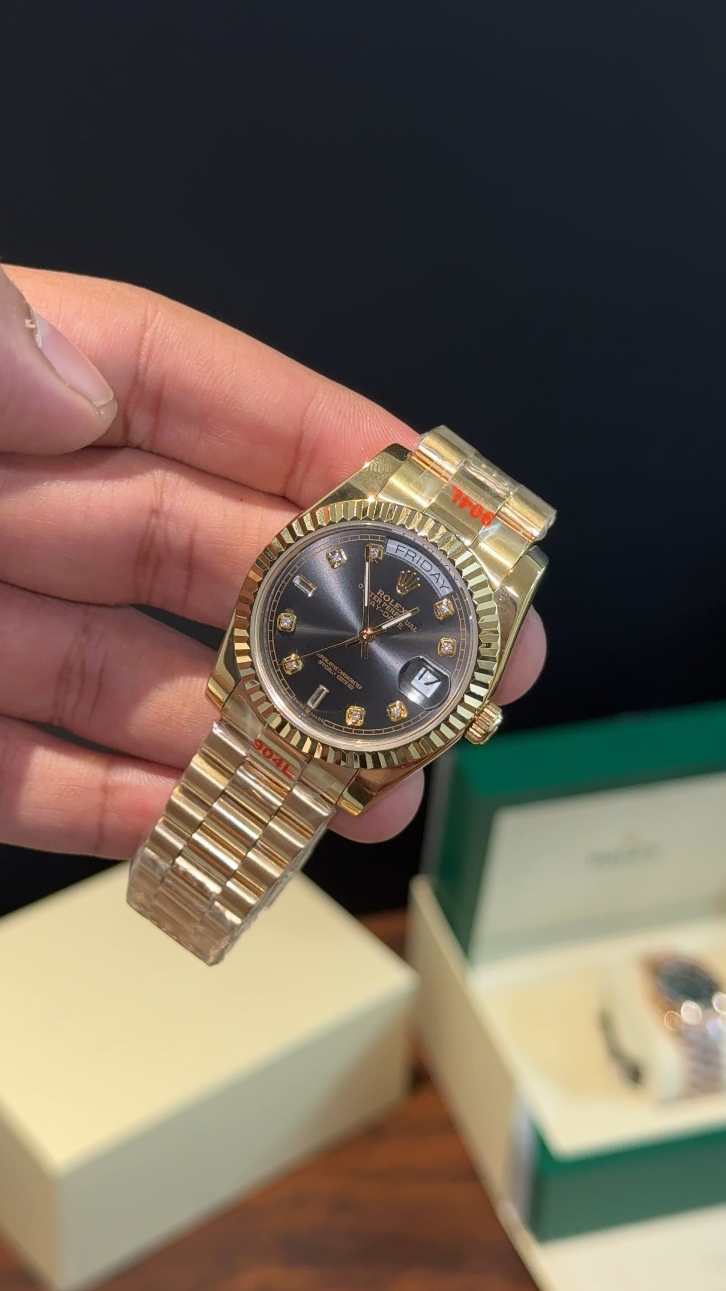 DayDate | 36mm | Gold Chain |  Diamond Digit | Black Dial