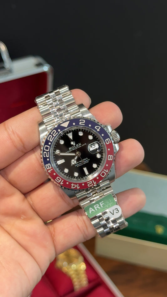 Premium GMT Pepsi | Silver Chain | Black Dial
