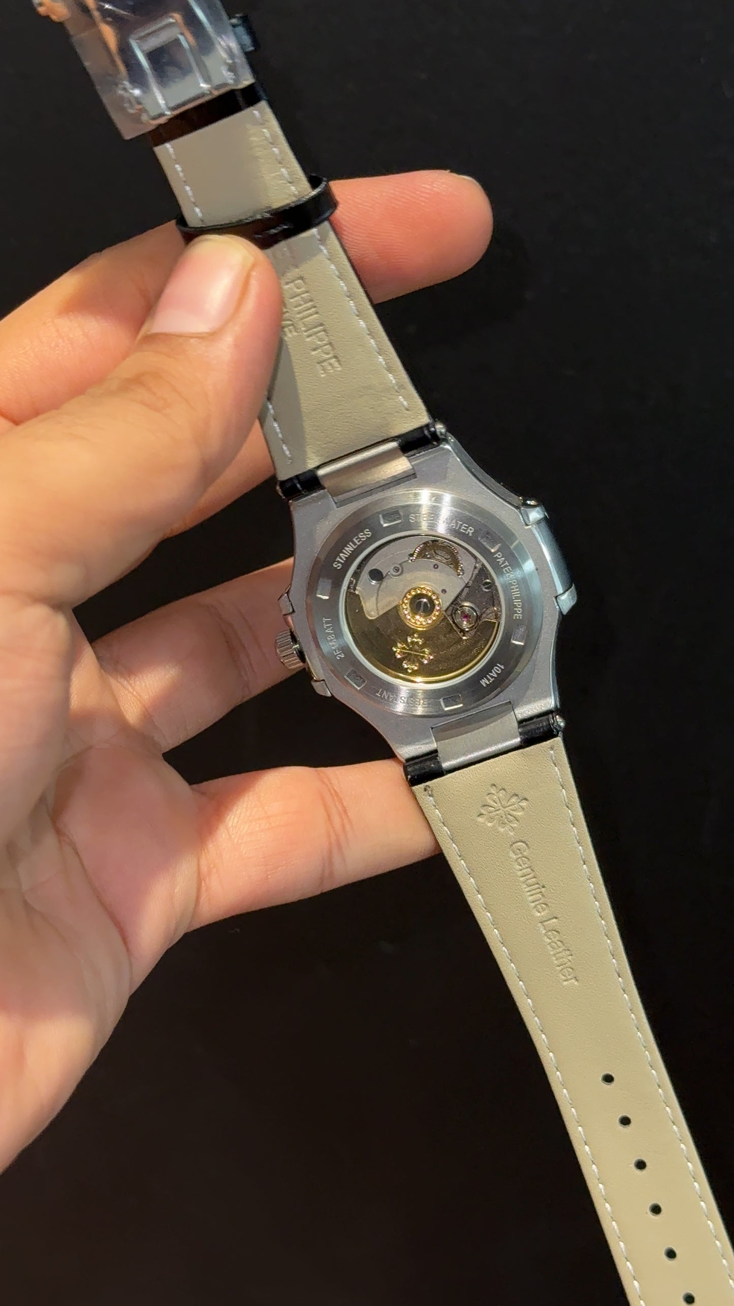 Pp Auto | Moonphase | Chrono | Silver Case | Black Leather Strap | Tiffany Dial