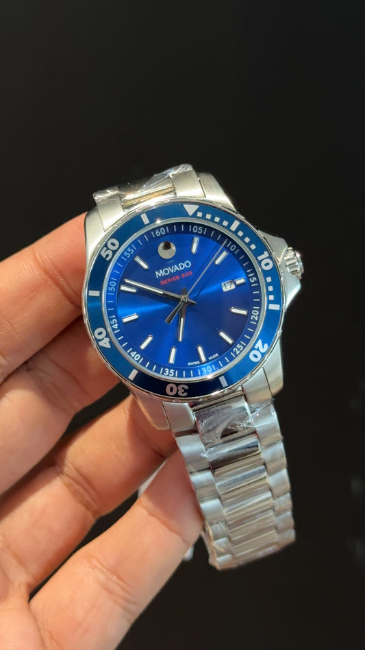 Movado | Silver Chain | Blue Plain Dial