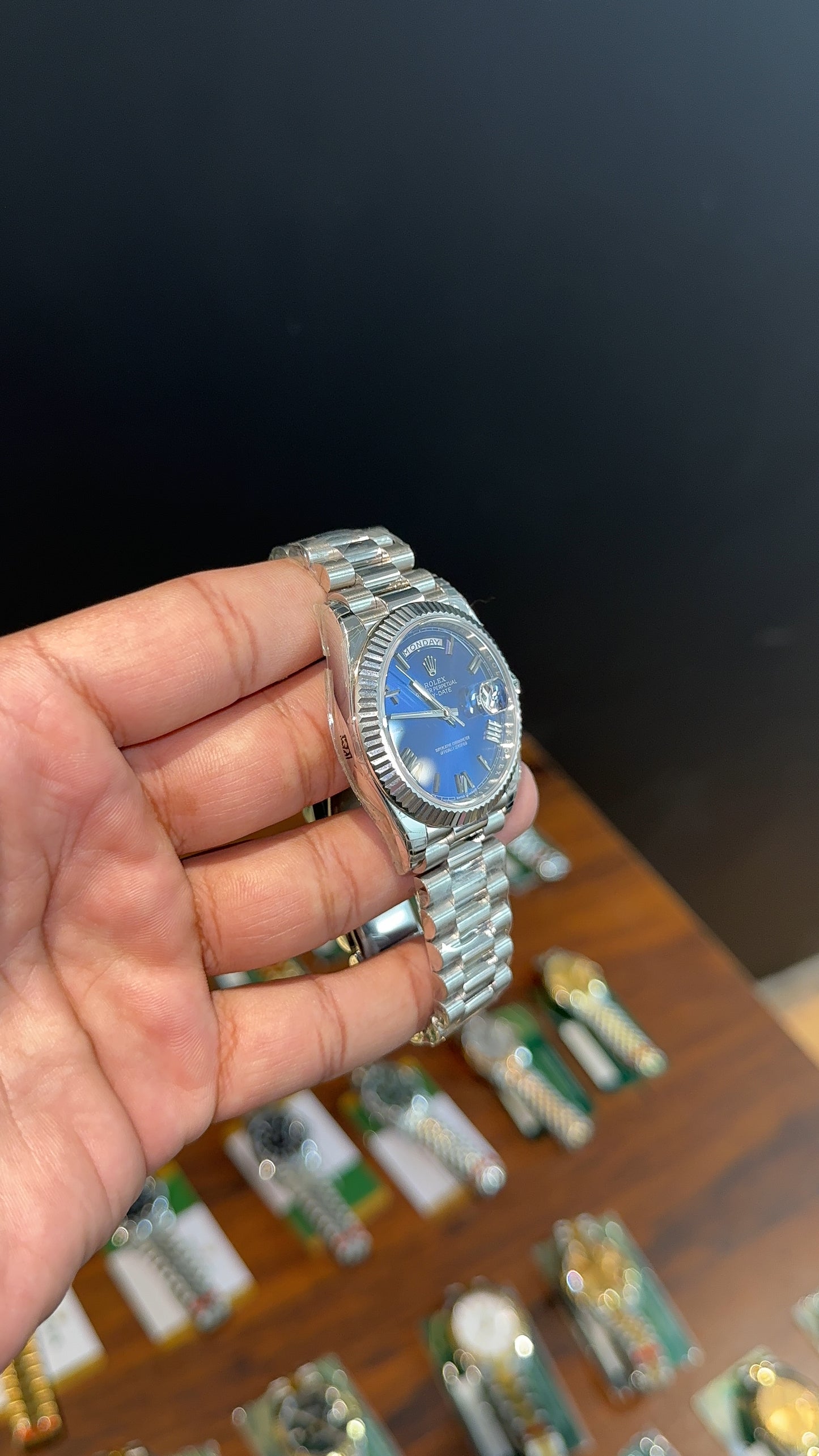 Premium Daydate | 40mm | Silver Chain | Blueish Dial