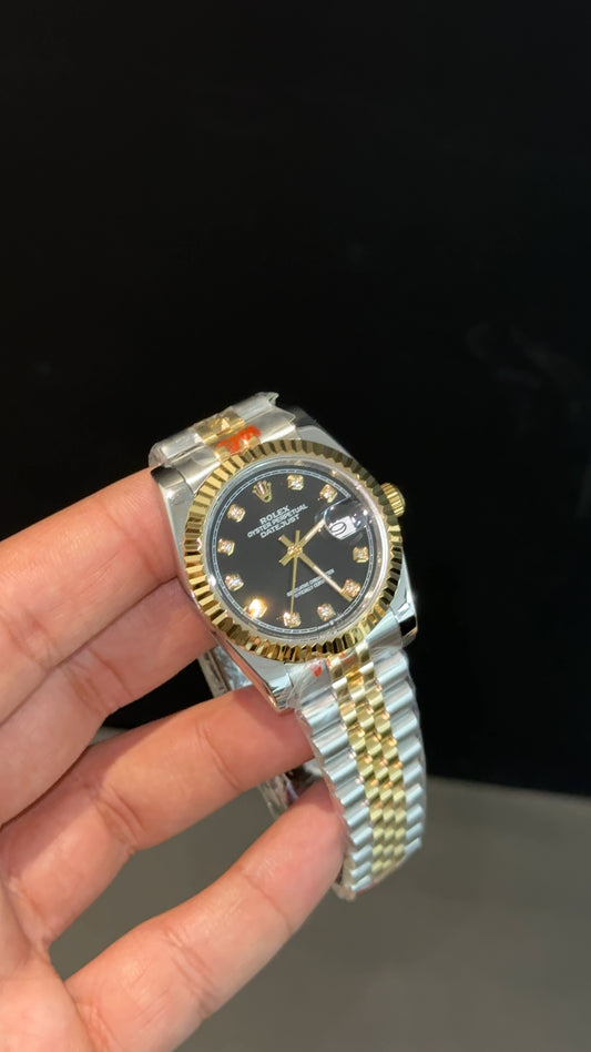 DateJust | 36mm | Gold Two Tone | Black Diamond Dial