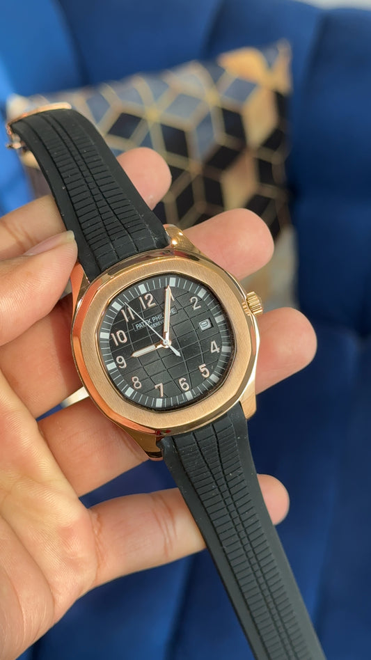 Aquanaut Auto | Rose | Black Dial | Black Strap