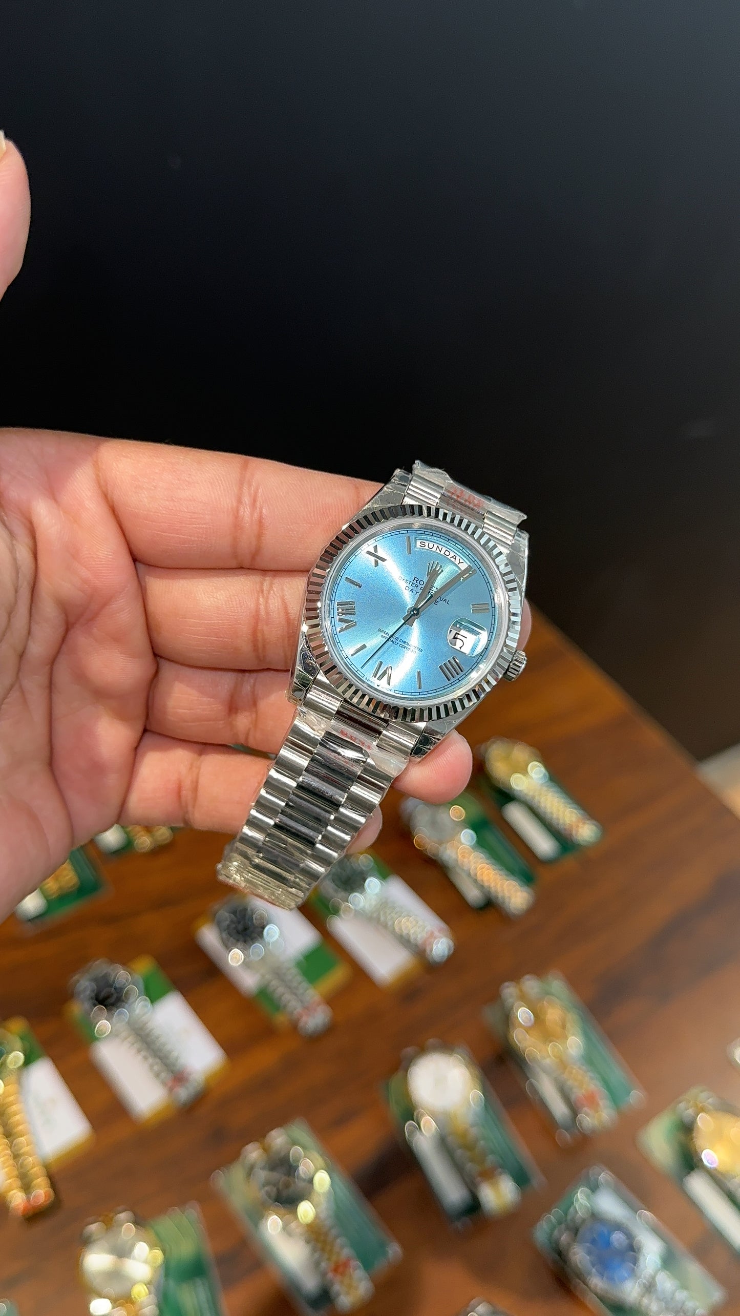 Premium Daydate | 40mm | Silver Chain | Sky Blue Roman Dial