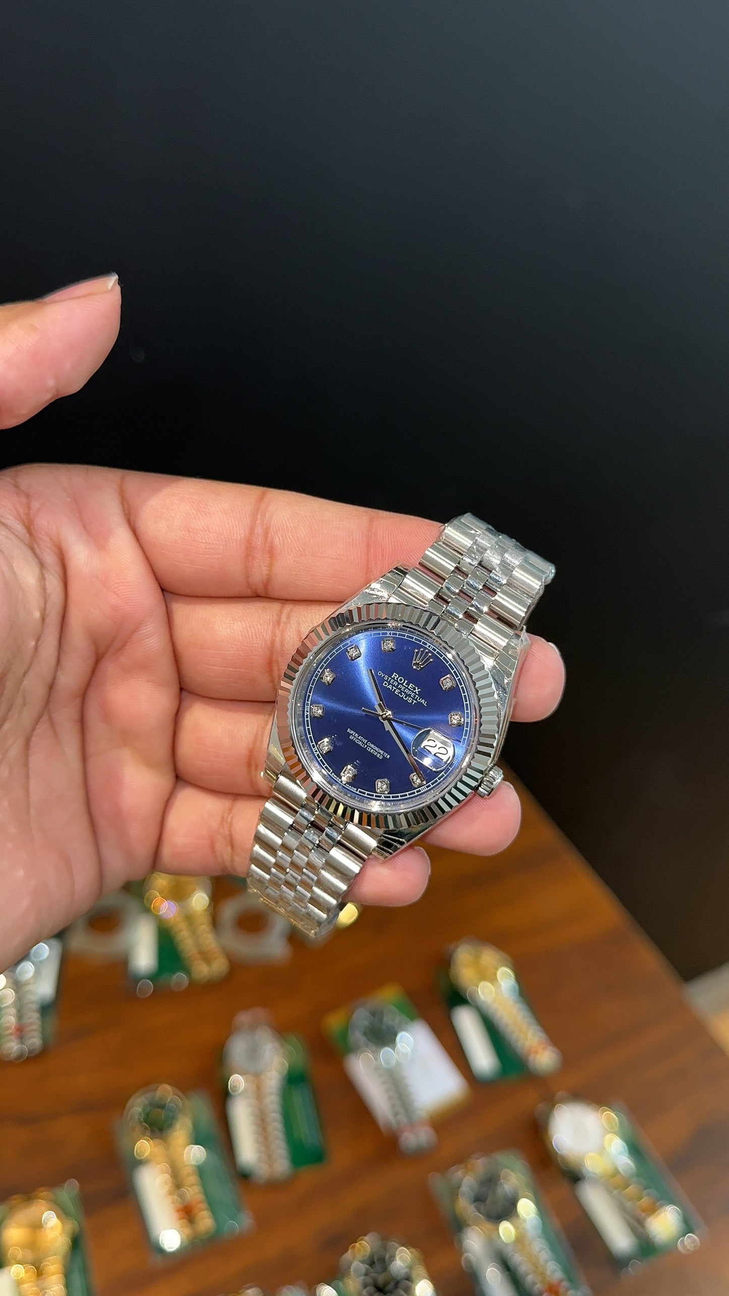 Premium Datejust | 40mm | Silver Chain | Blue Diamond Dial