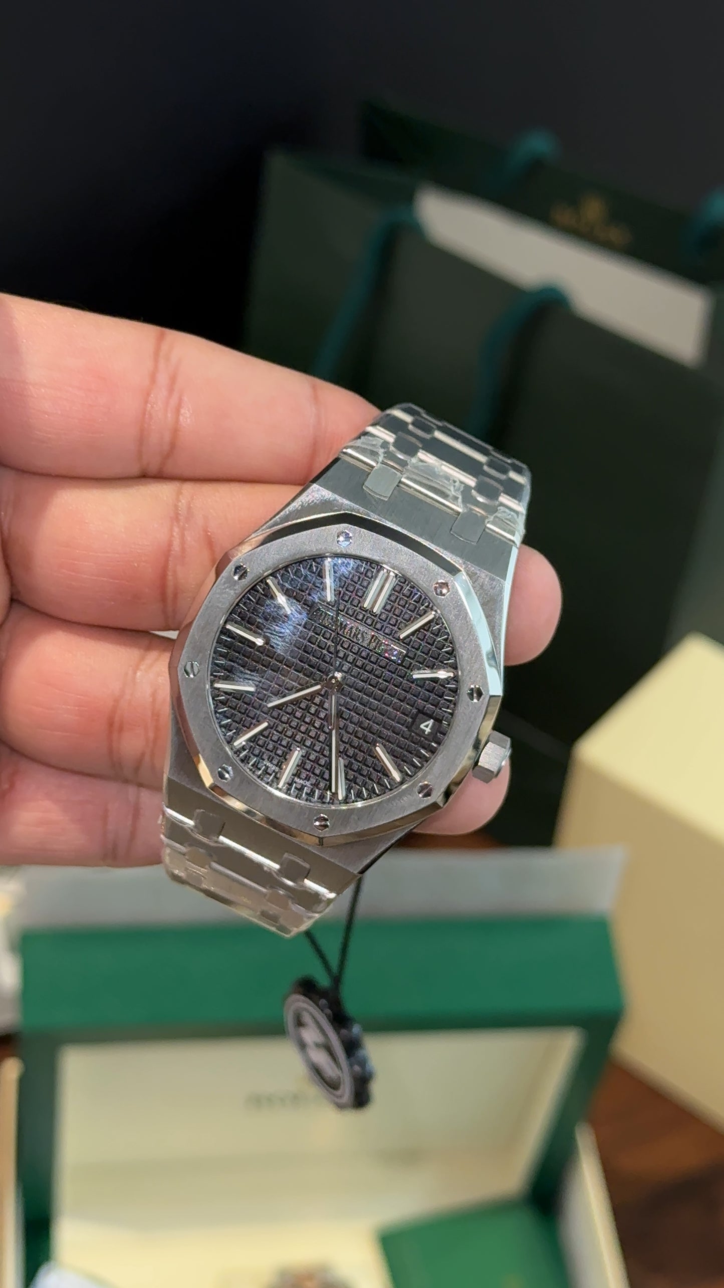 Premium AP | Auto | Silver Chain | Black Dial