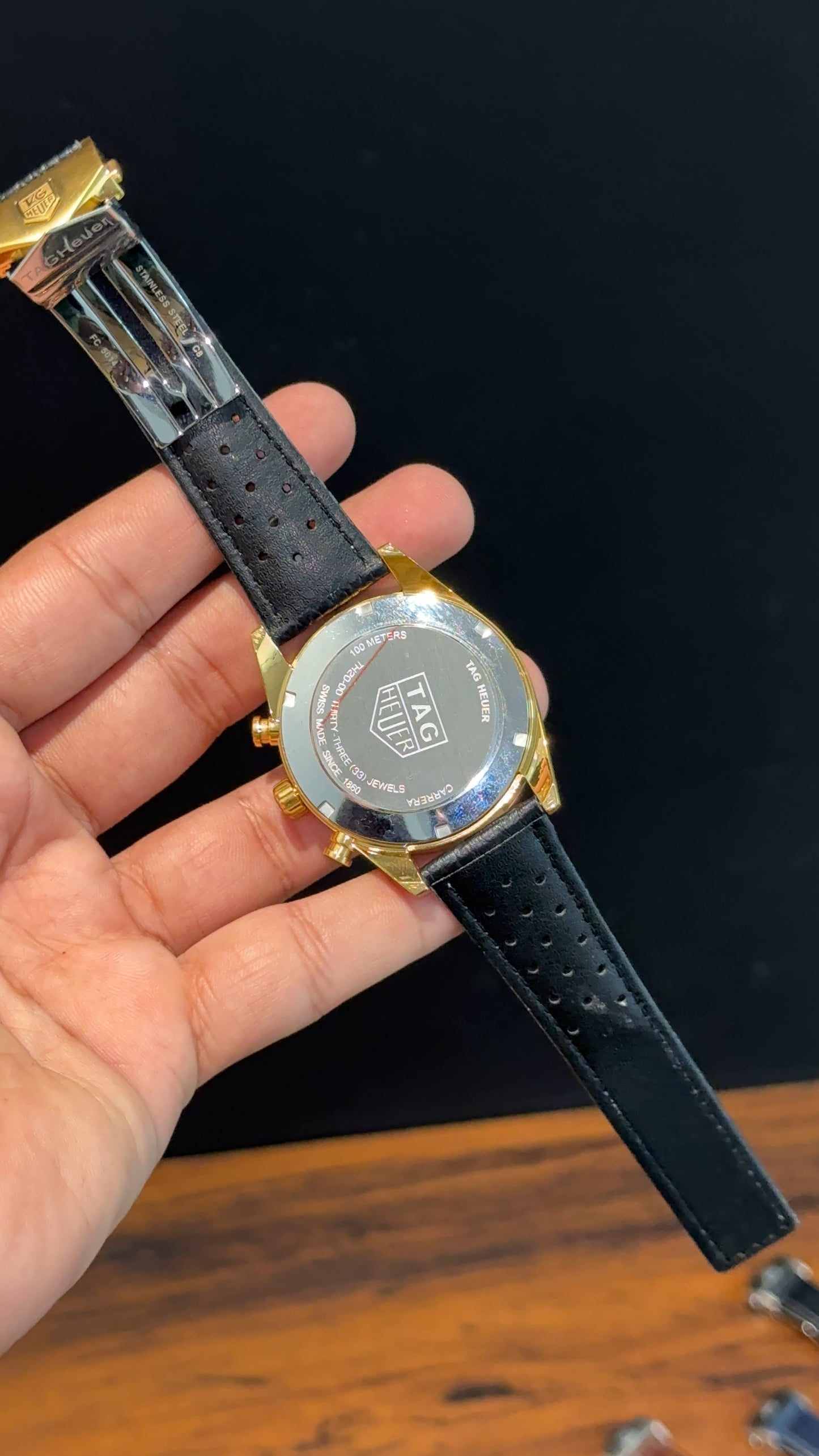 Tag Carrera | Black Strap | Gold Bezel | Chrono | Black Dial