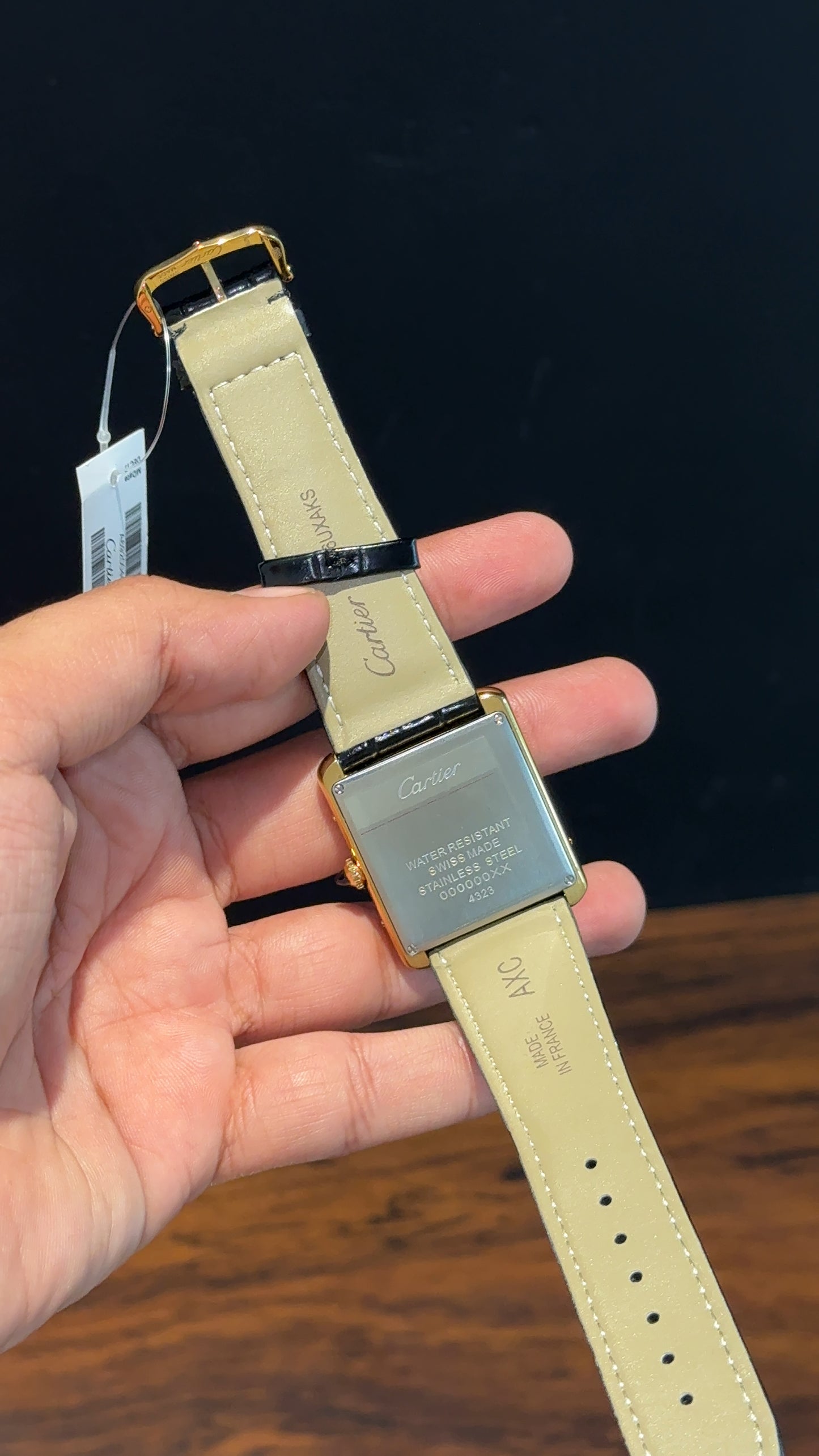 Cartier Tank | Gold | Black Leather Strap | Black Dial