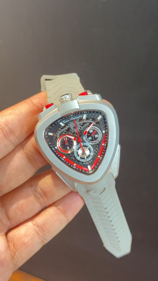 Lamborghini | Grey Bezel | Chrono | Grey Strap | Black Red Dial