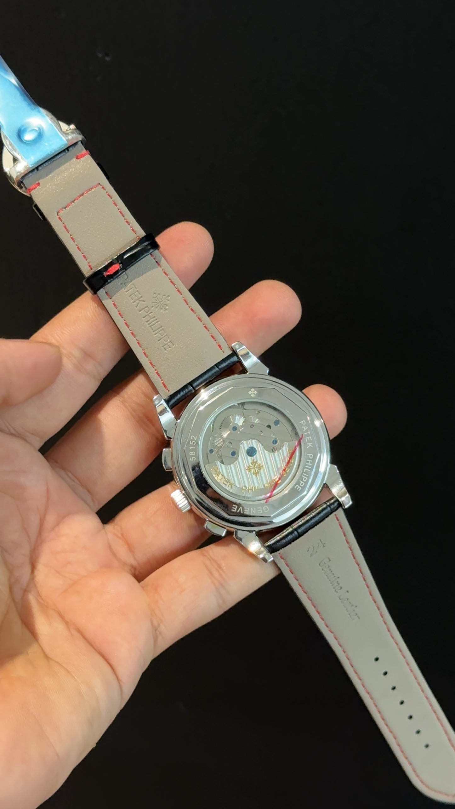 Patek Century | Auto | Silver | Red Diamond Bezel | Black Leather Strap | Red Index Dial
