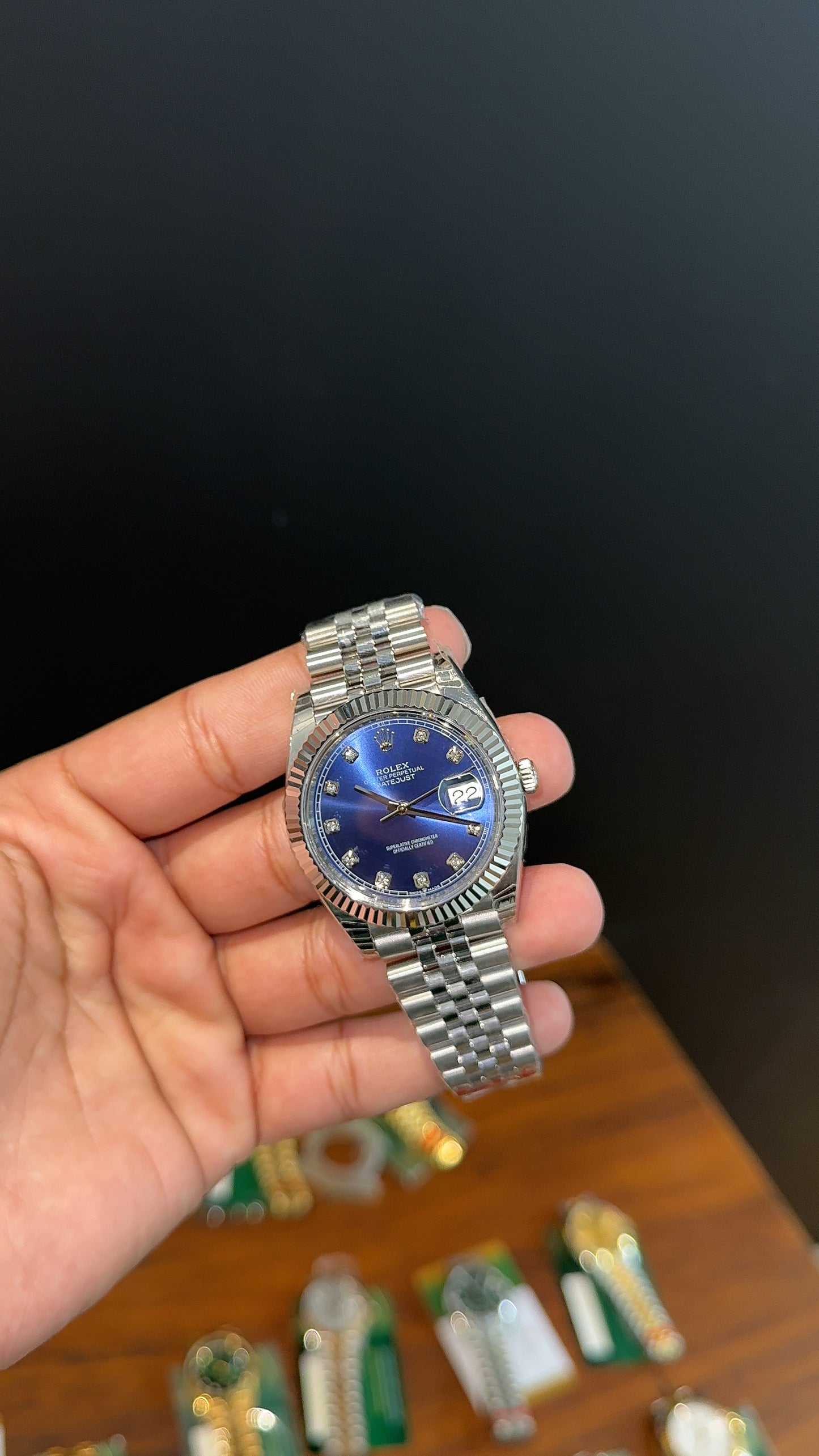 Premium Datejust | 40mm | Silver Chain | Blue Diamond Dial