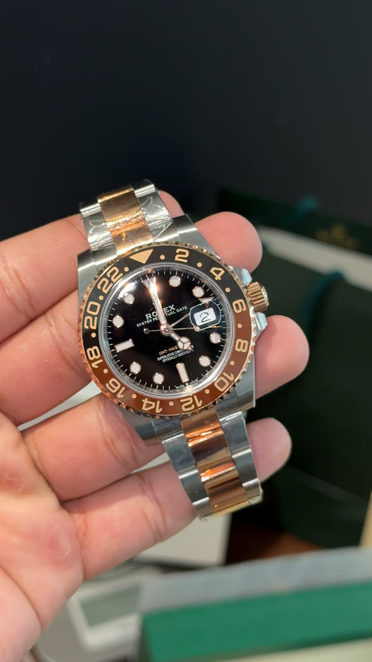 Premium GMT | Rootbear | Rose Two Tone | Oyester Chain | Black Dial