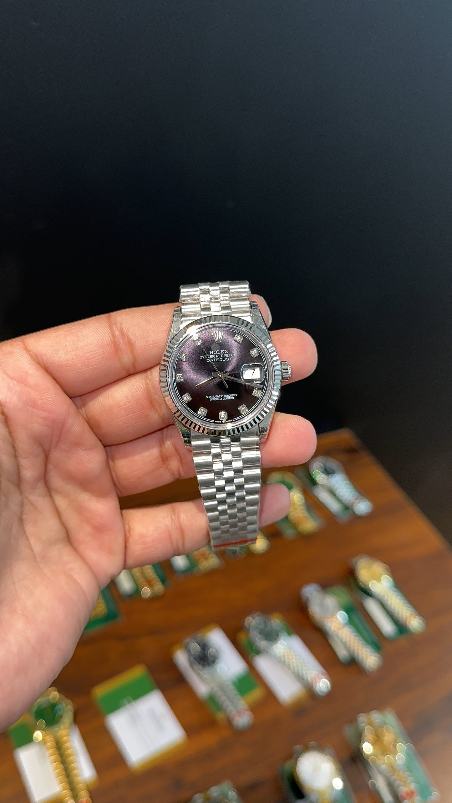 Premium Datejust | 36mm | Silver Chain | Black Diamond Dial