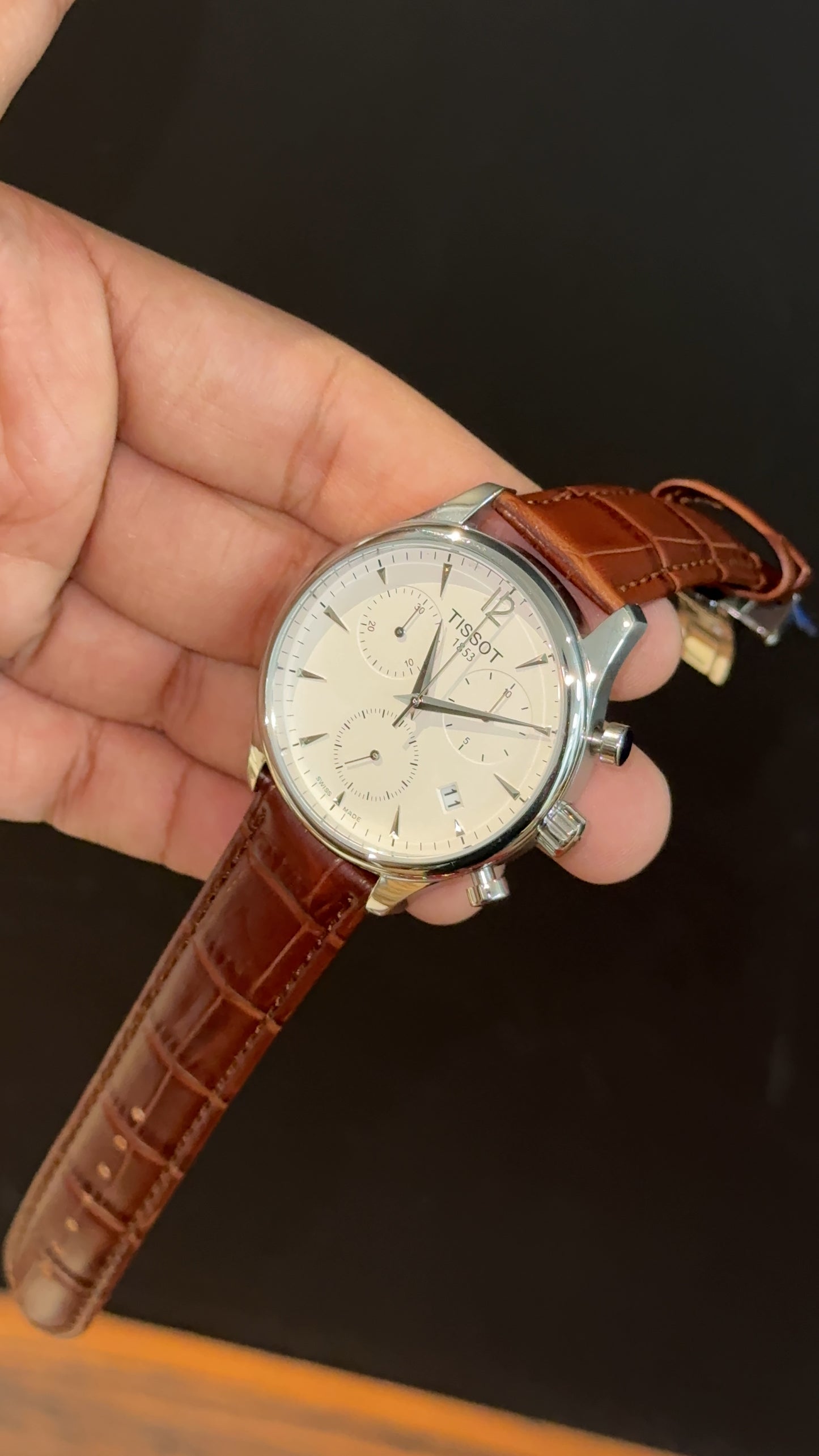 Tissot Silver | Chrono | Brown Leather Strap | White Dial