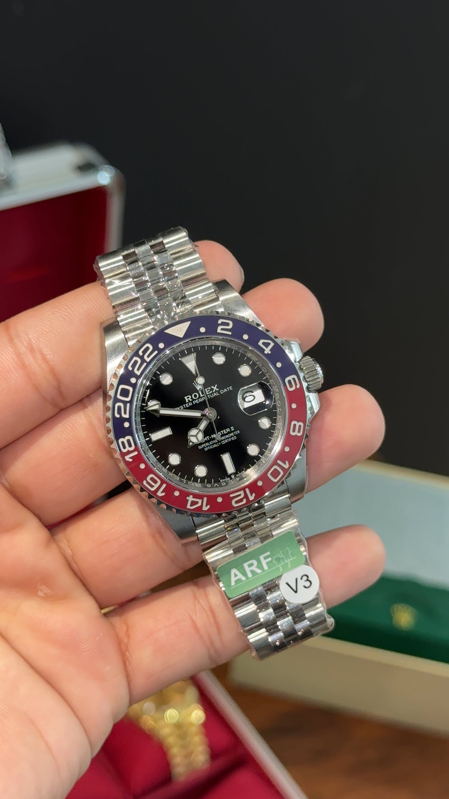 Premium GMT Pepsi | Silver Chain | Black Dial