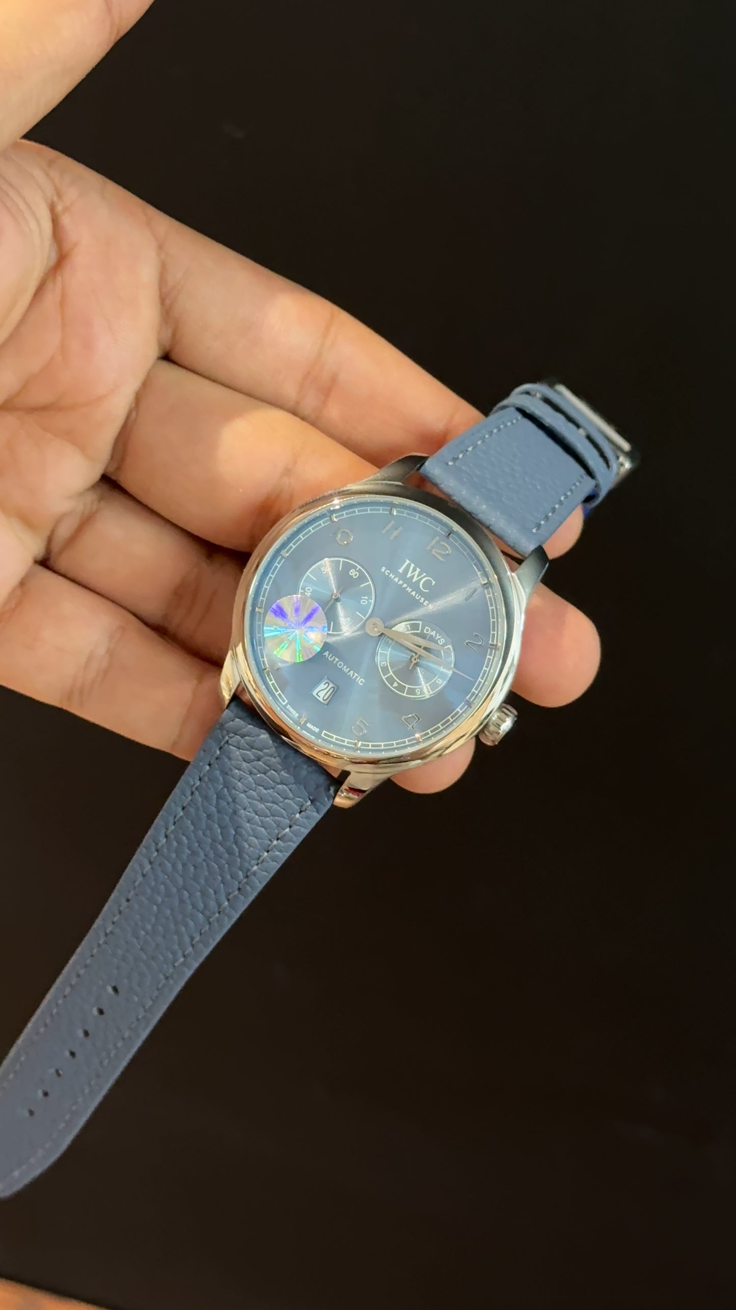 IWC | Denim Blue Strap | Silver Case | Chrono | Denim Blue Dial