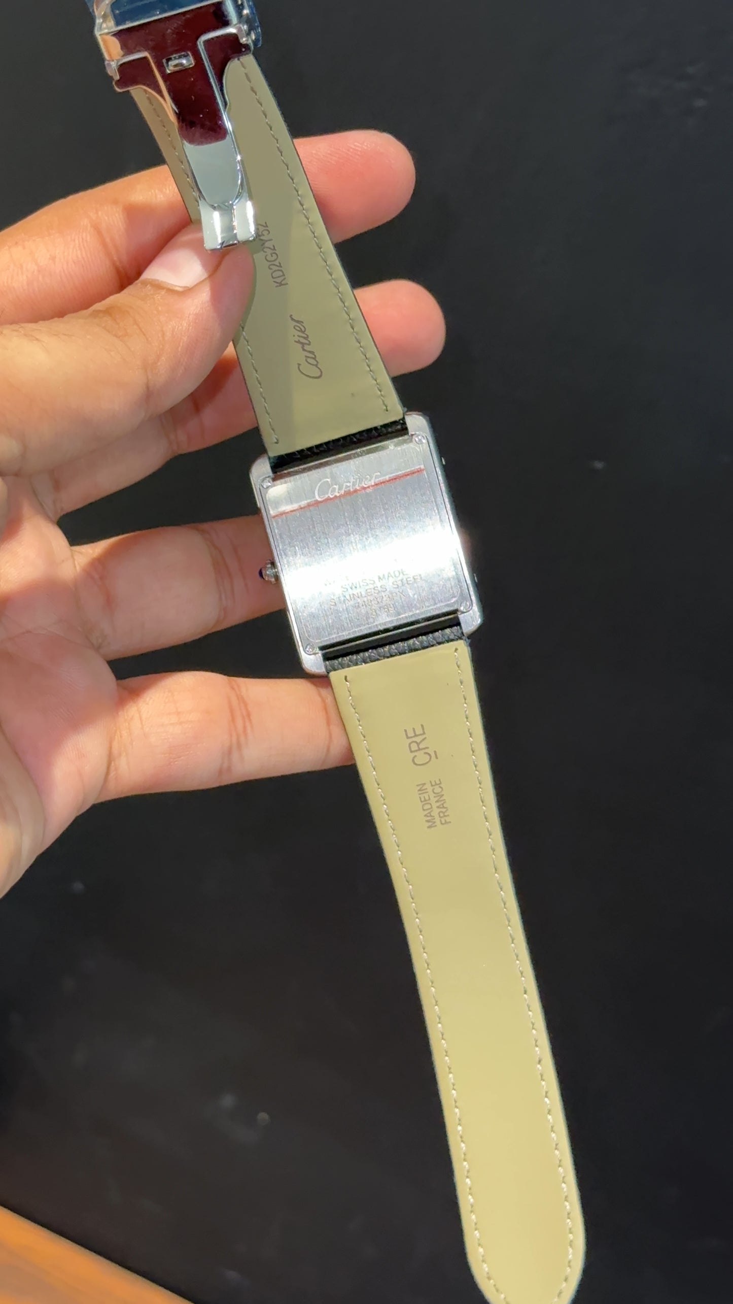 Cartier tank | Silver Case | Black Slim Strap | White Dial
