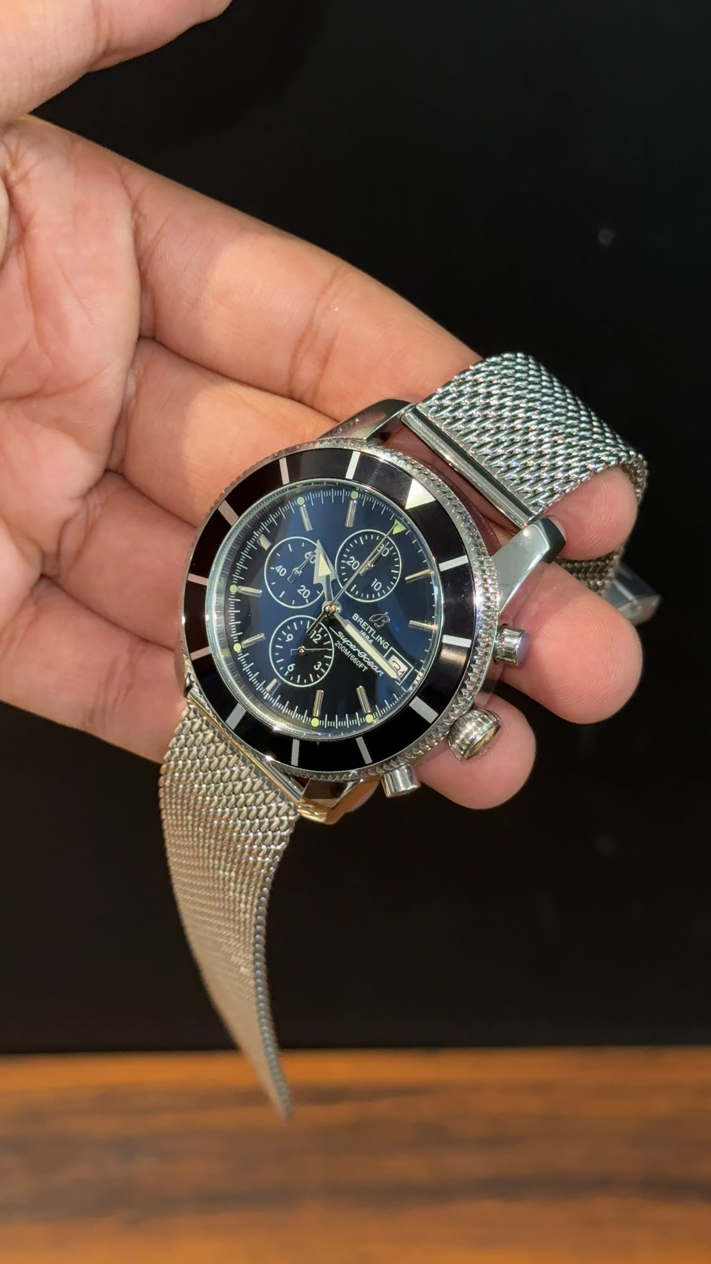 Brietling | Silver Magnetic Chain | Chrono | Silver Digits Black Dial