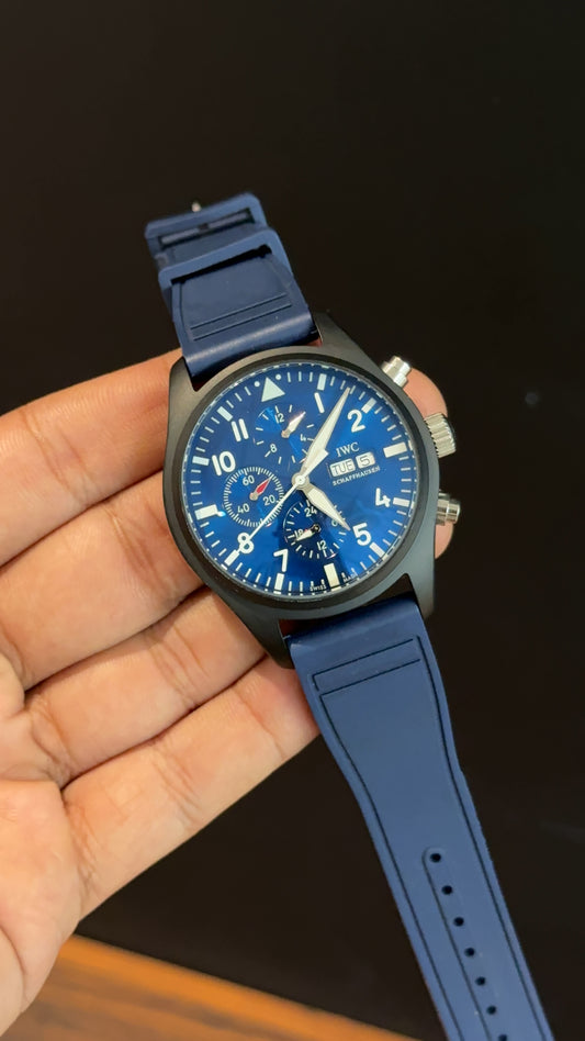 IWC | Blue Rubber Strap | Black Case | Chrono | Blue Dial