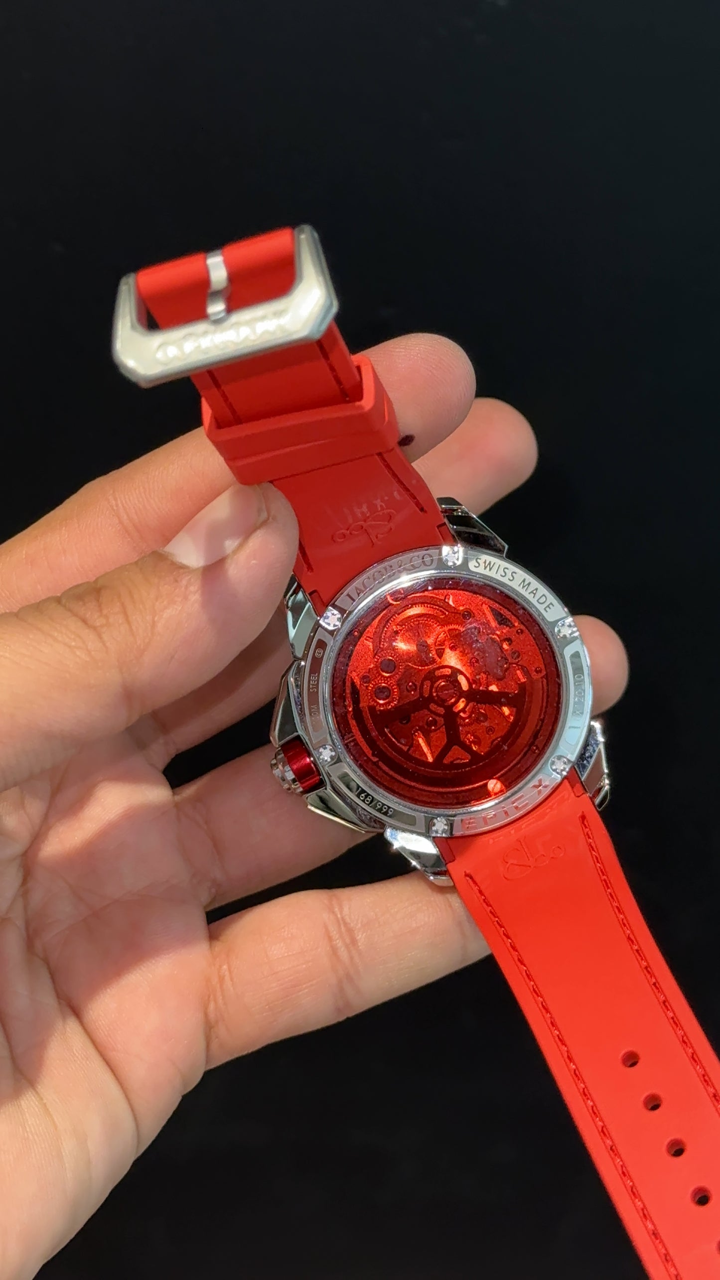 Jacob And Co | Silver Case | CR7 Edition | Red Black Strap | X Pendulum Machine | Red Dial