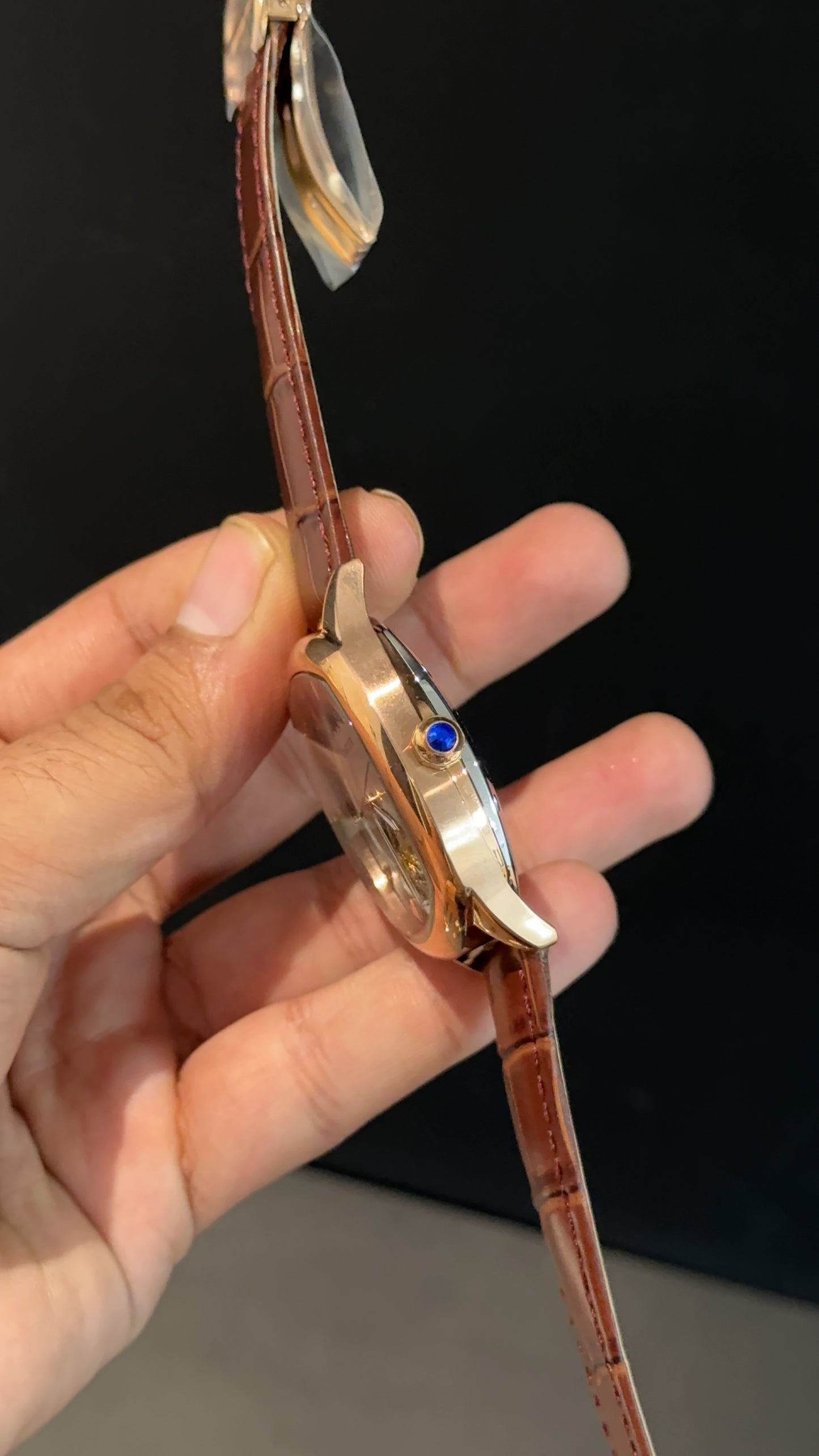 Cartier | Rose Square Bezel | Pendulum | MoonPhase | Brown Strap | Shady White Blue Dial