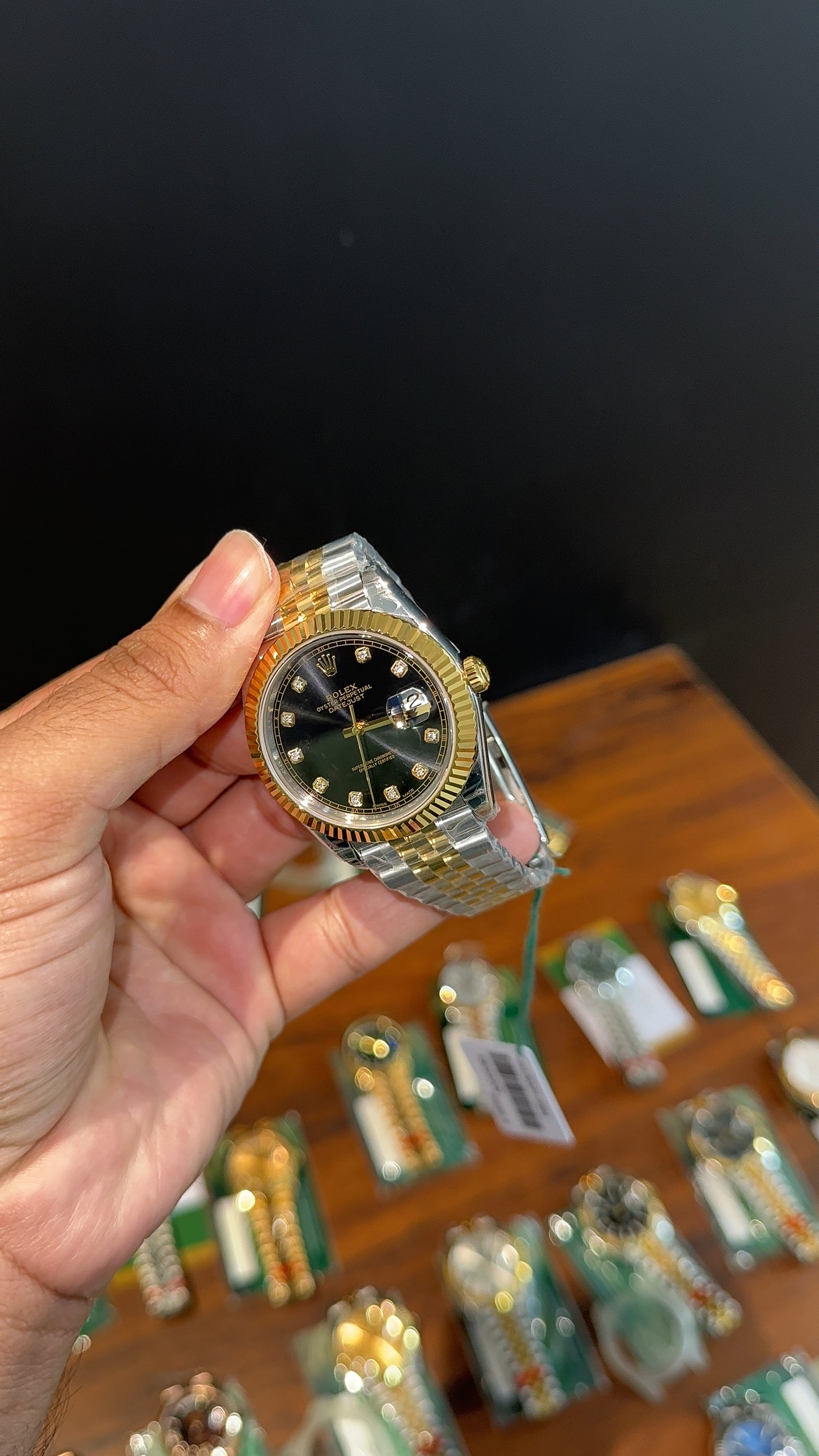 Premium Datejust | 40mm | Gold Two Tone Chain | Black Diamond Dial