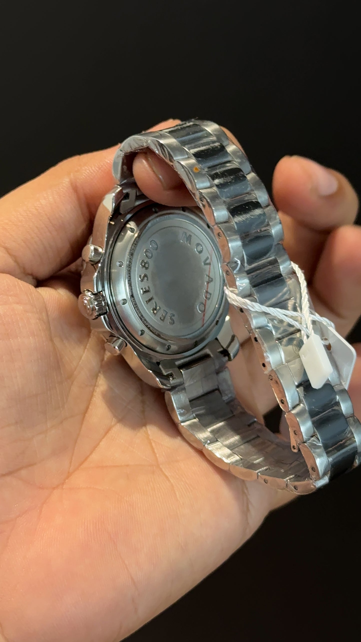 Movado | Silver Chain | Black Bezel | Chrono | Black Dial