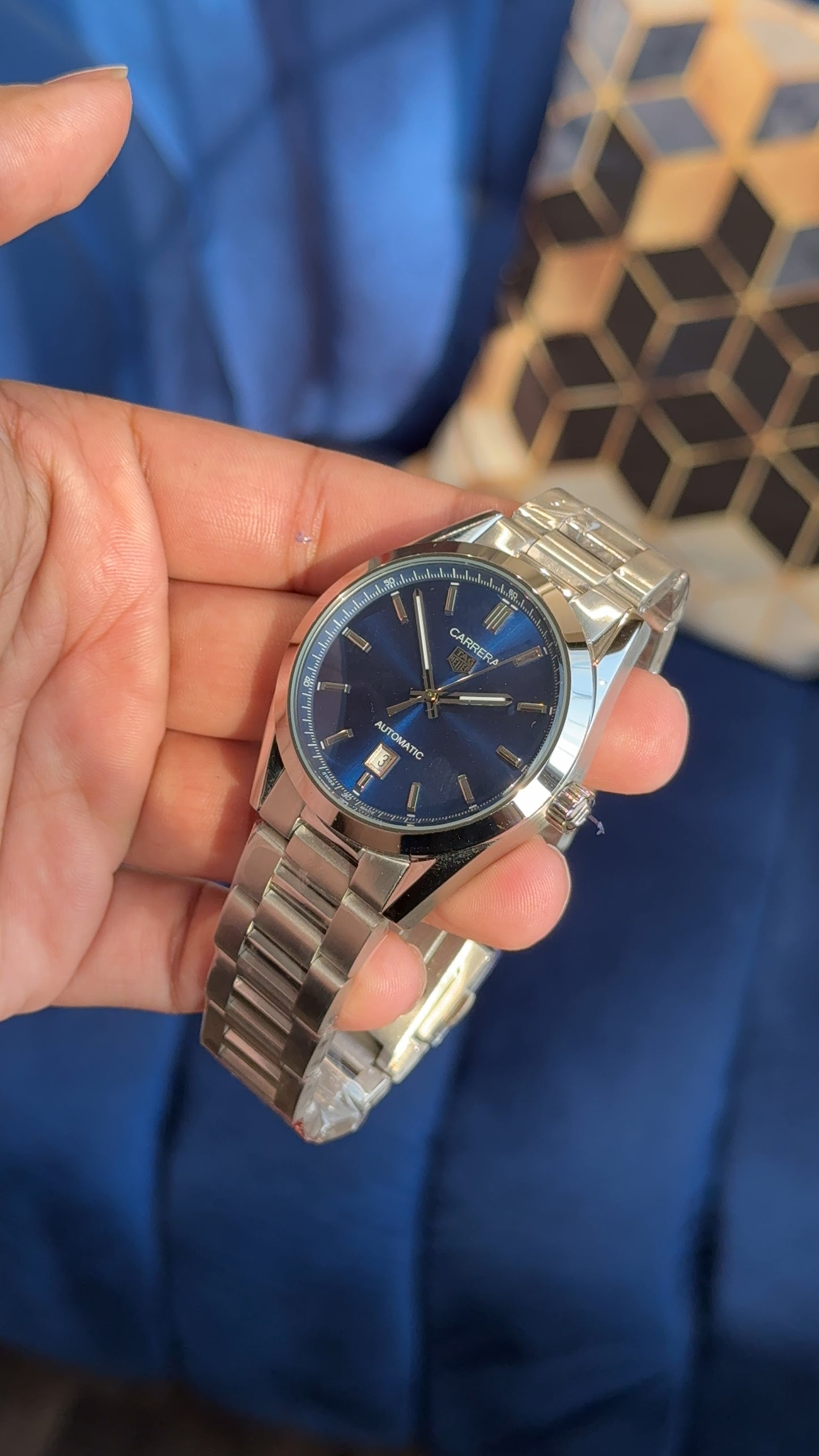 Tag Carrera Auto | Silver Chain | Blue Dial
