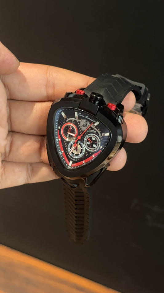 Lamborghini | Black Bezel | Chrono | Black Strap | Black Red Dial