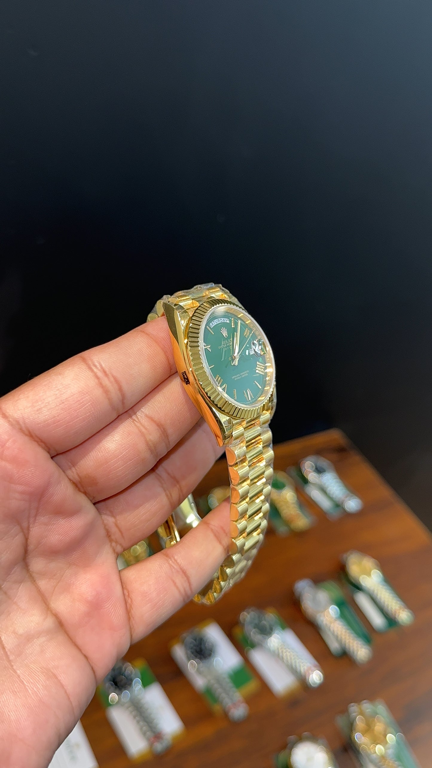 Premium Daydate | 40mm | Gold Chain | Green Roman Dial