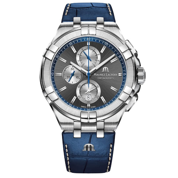 Maurice Lacroix Men’s Quartz Swiss Made Blue Leather Strap Blue Dial 44mm Watch AI1018-SS001-333-1