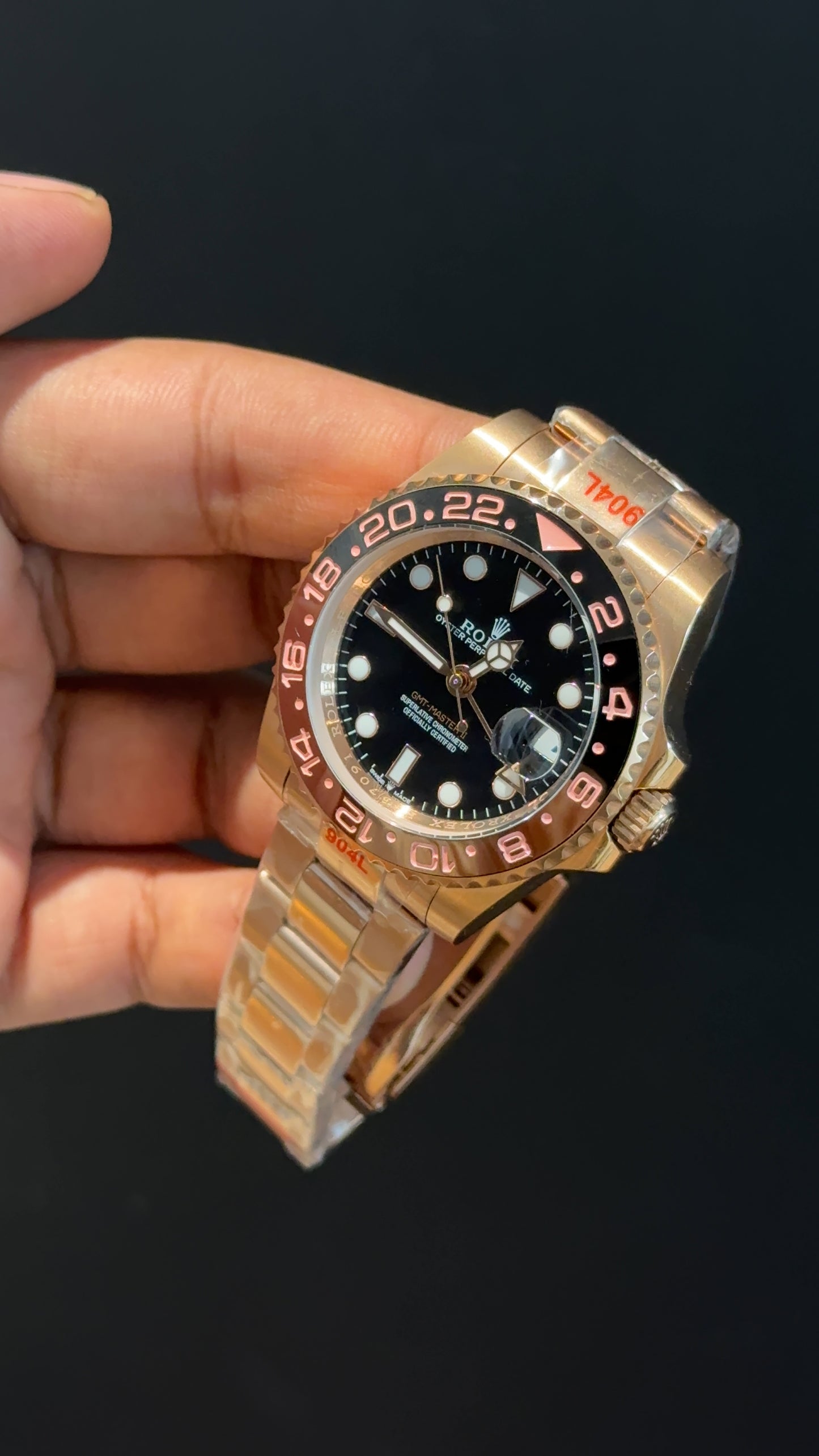 GMT Rootbear | Rose Chain | Black Dial