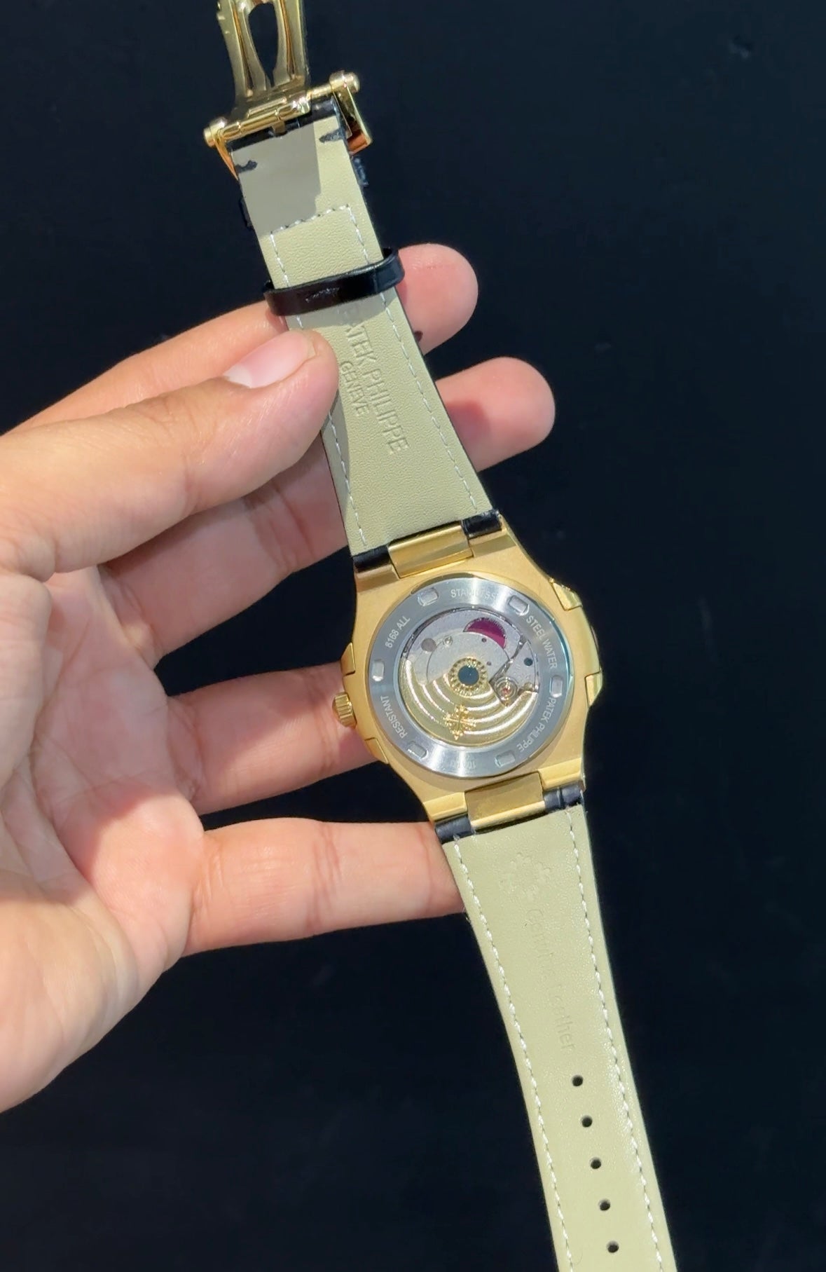 Pp Auto | Black Leather Strap | Gold Case | Gold Dial